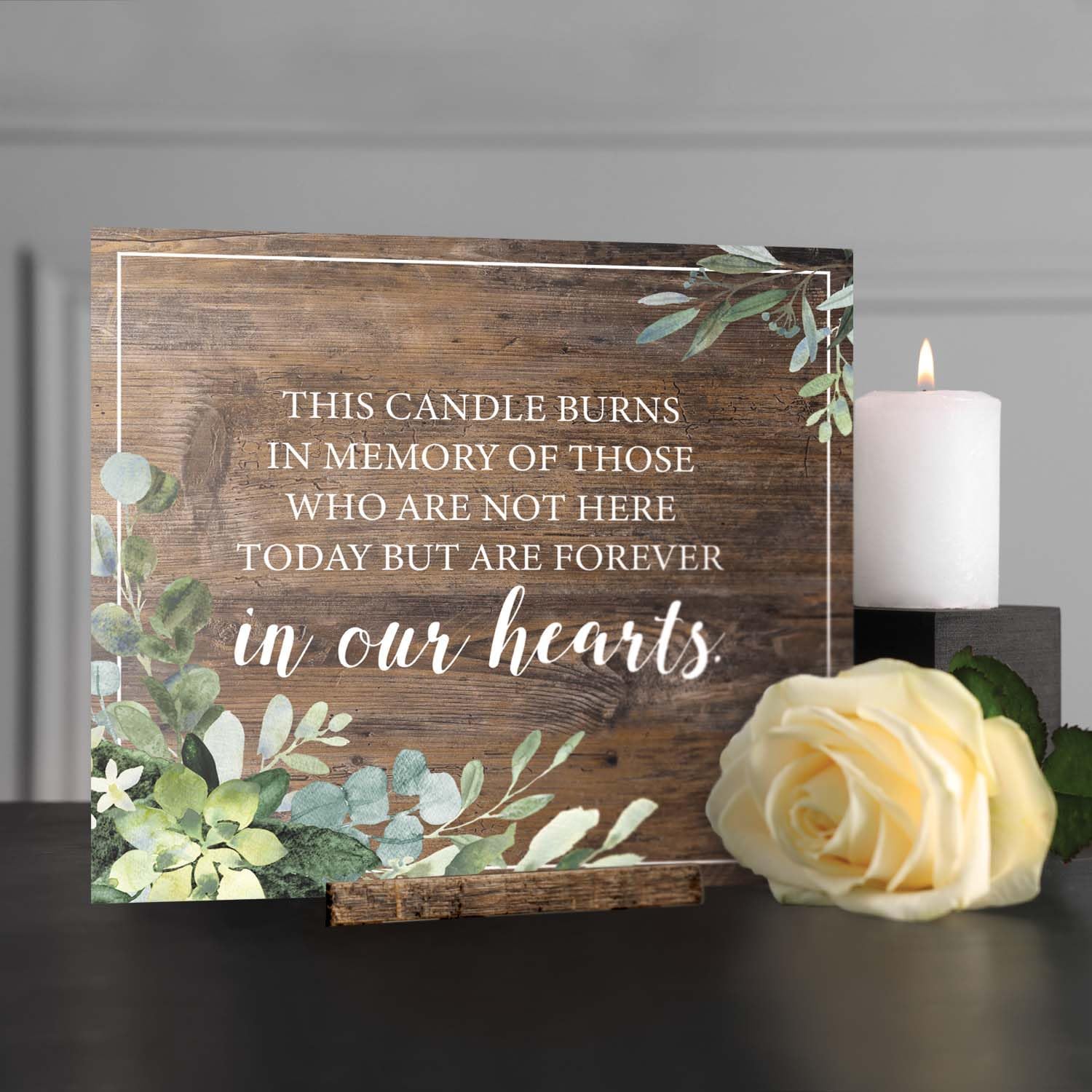 Lush Greenery Memorial Wedding Sign - 8 x 9 Rustic