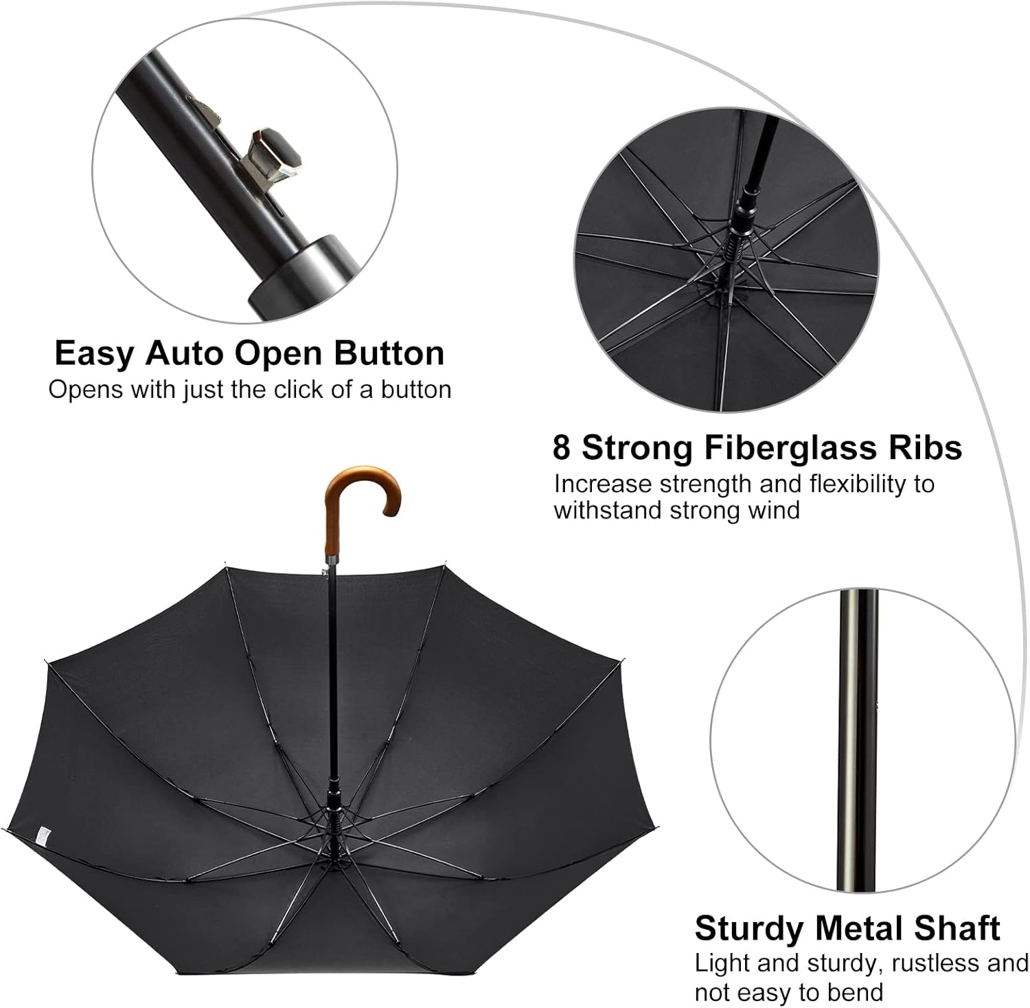 G4Free 54 Inch Windproof Stick Umbrella with Wooden Handle