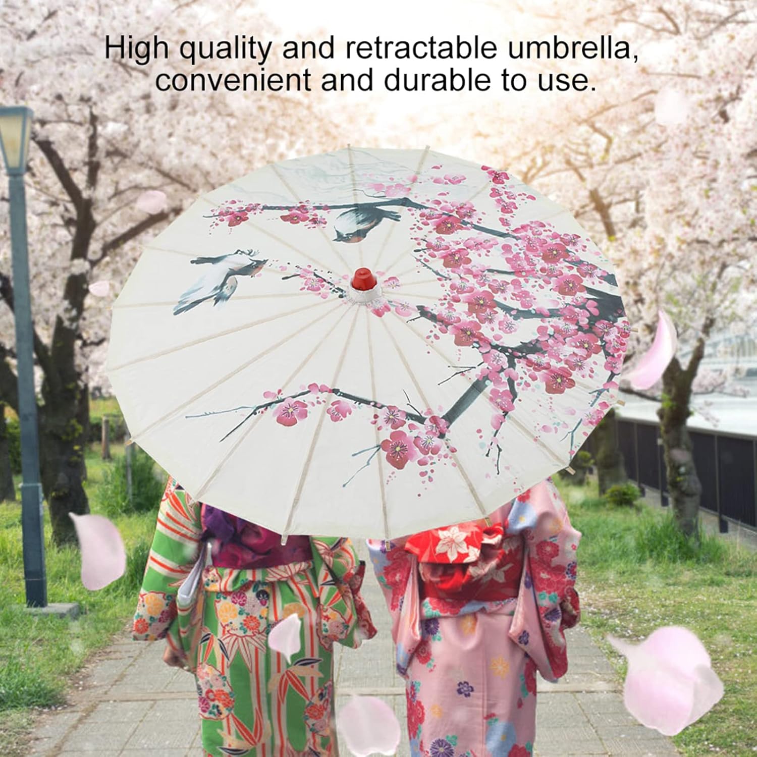 Jerliflyer 22 Inch Handmade Oiled Paper Umbrella with Plum Blossom Design