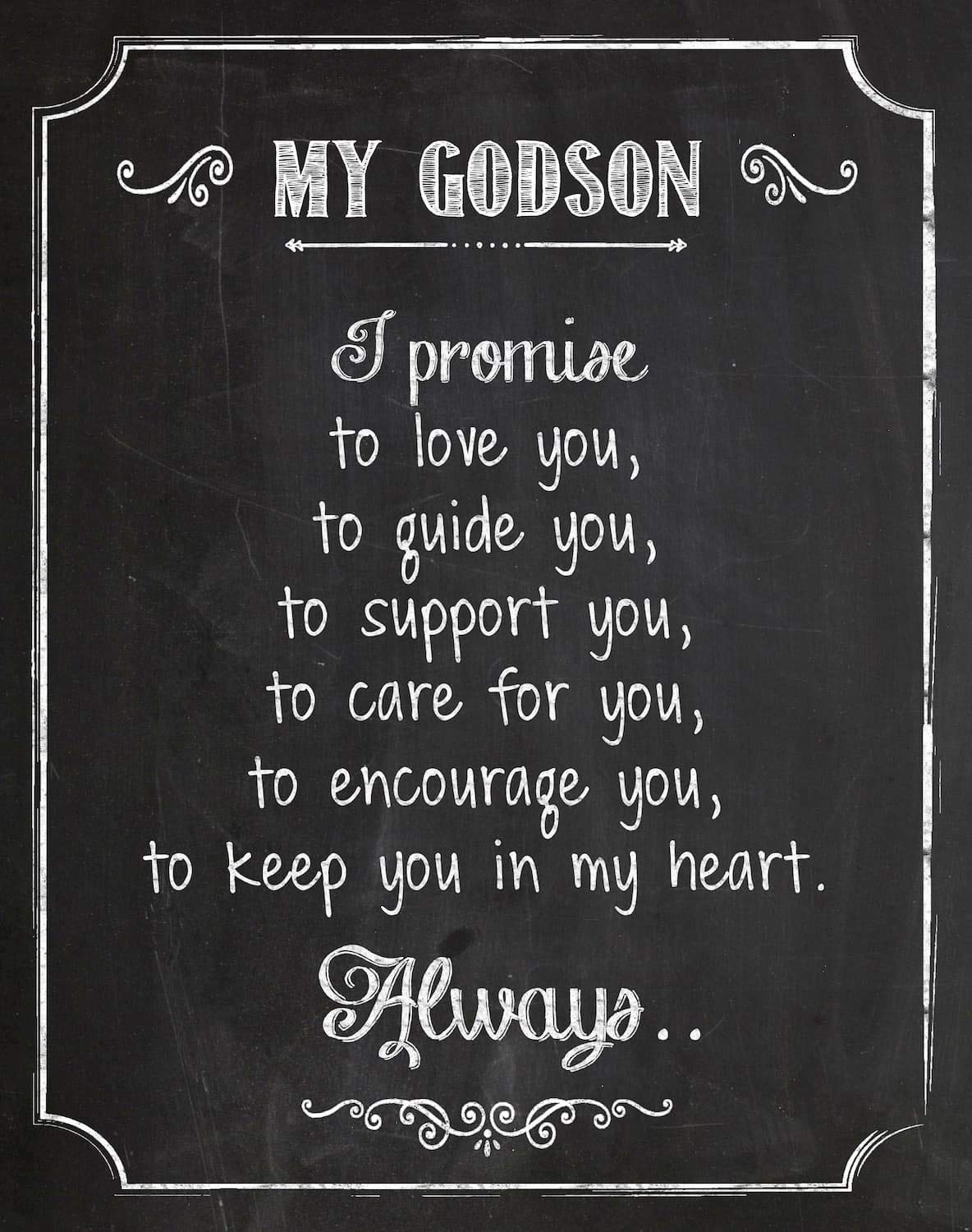My Godson - Baptism Christening Art Print Chalkboard Style 11x14 Unframed Baby Boy Gift