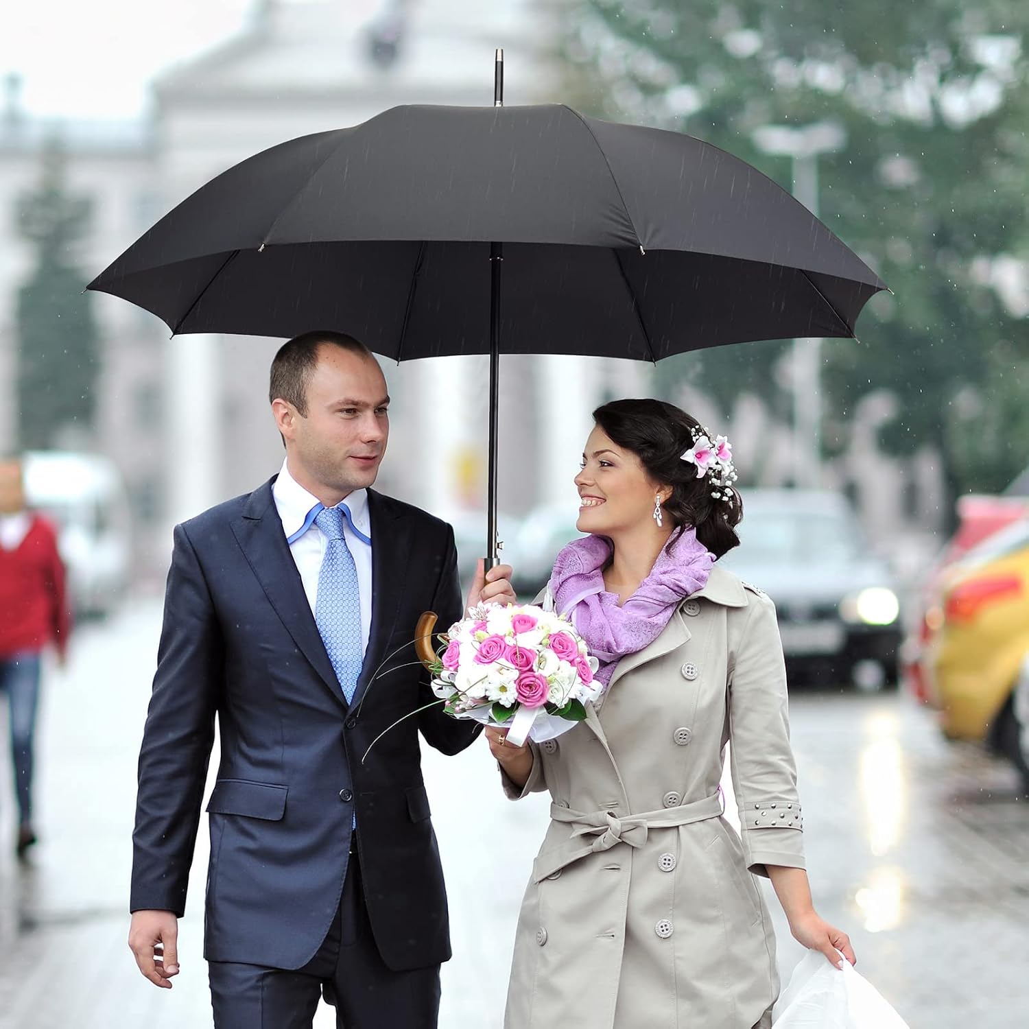 G4Free 54 Inch Windproof Stick Umbrella with Wooden Handle