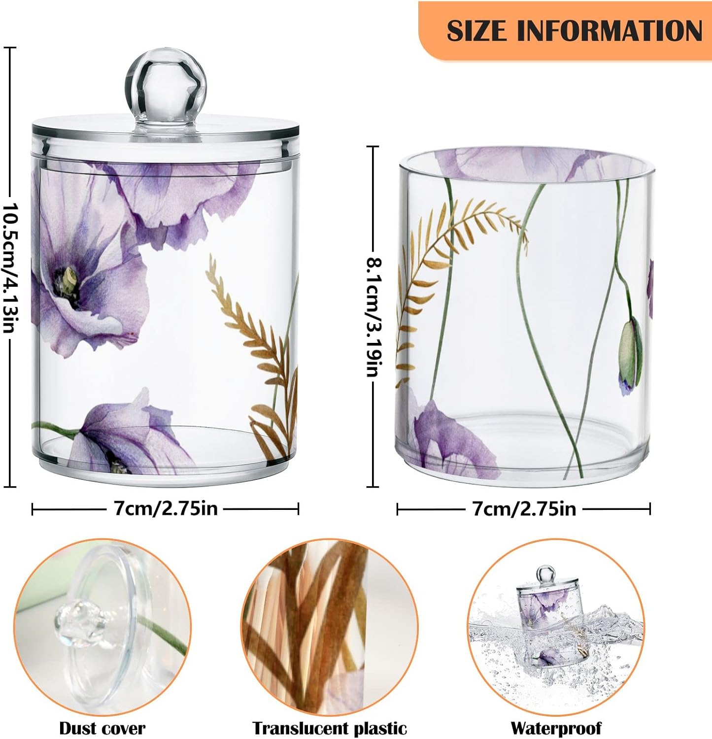 ALAZA 2 Pack QTip Holder Dispenser Clear Plastic Acrylic Jar Set