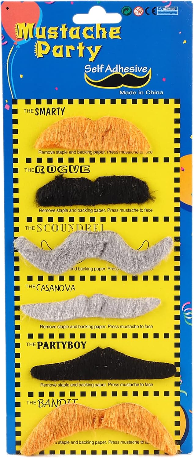 HUONIU Self Adhesive Mustaches 6 Pcs for Parties