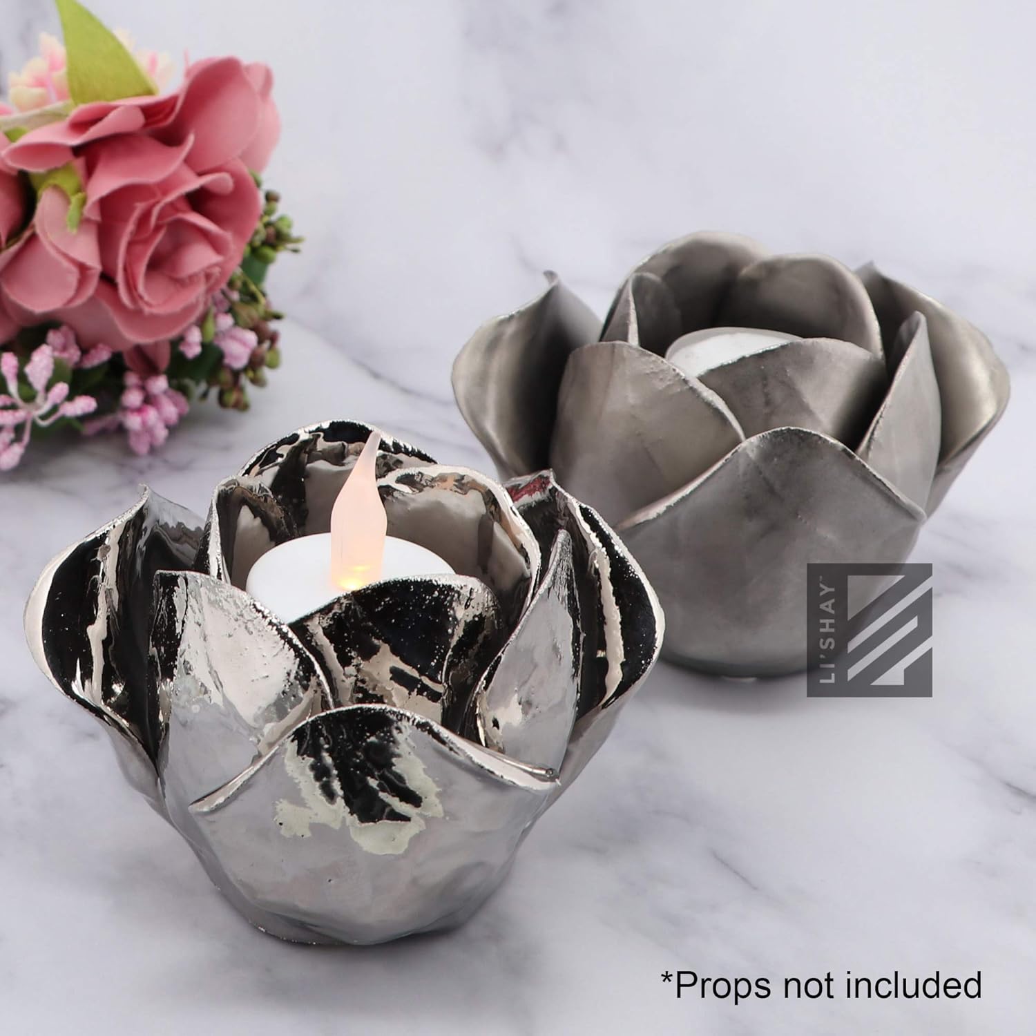 Silver Rose Petal Tea Light Votive Holder