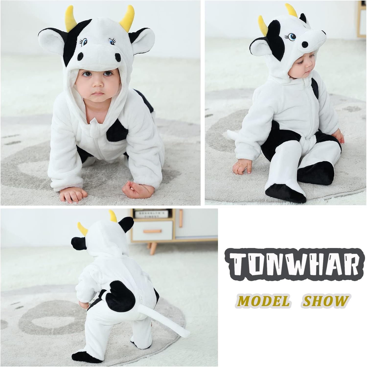 TONWHAR Animal Hooded Flannel Romper for Baby