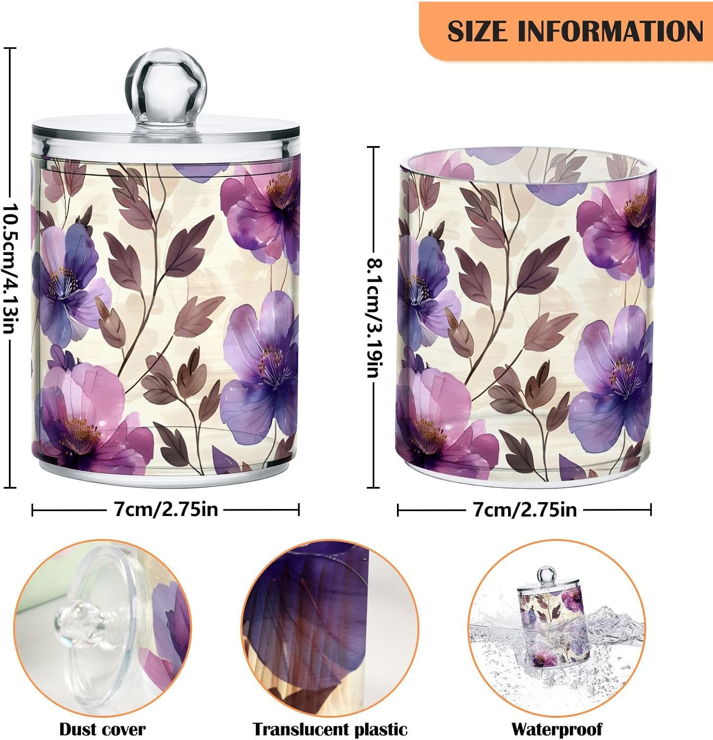 2-Pack QTip Holder Dispenser Clear Acrylic Jars