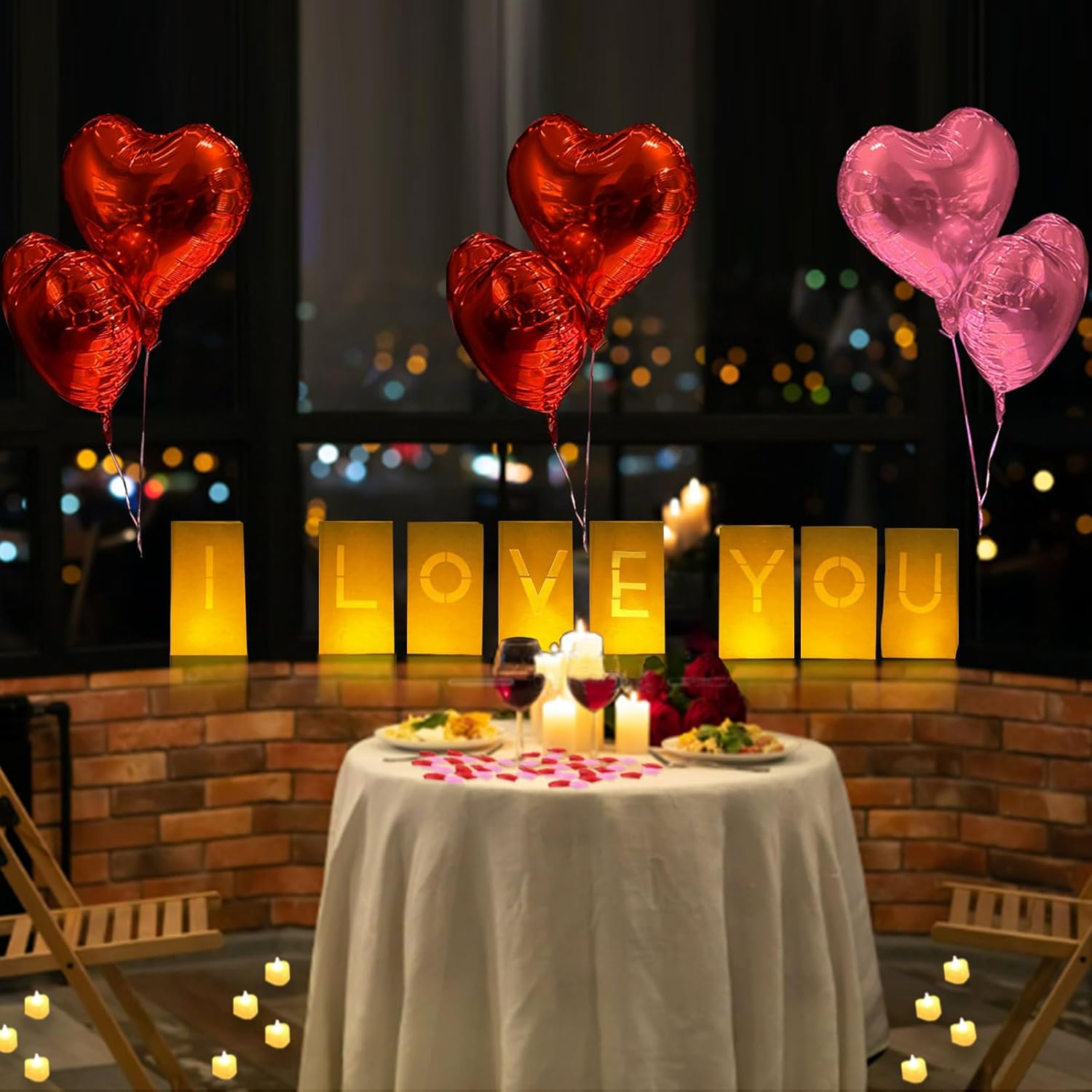 I Love You Lighted Letters Sign with Luminary Paper Bags