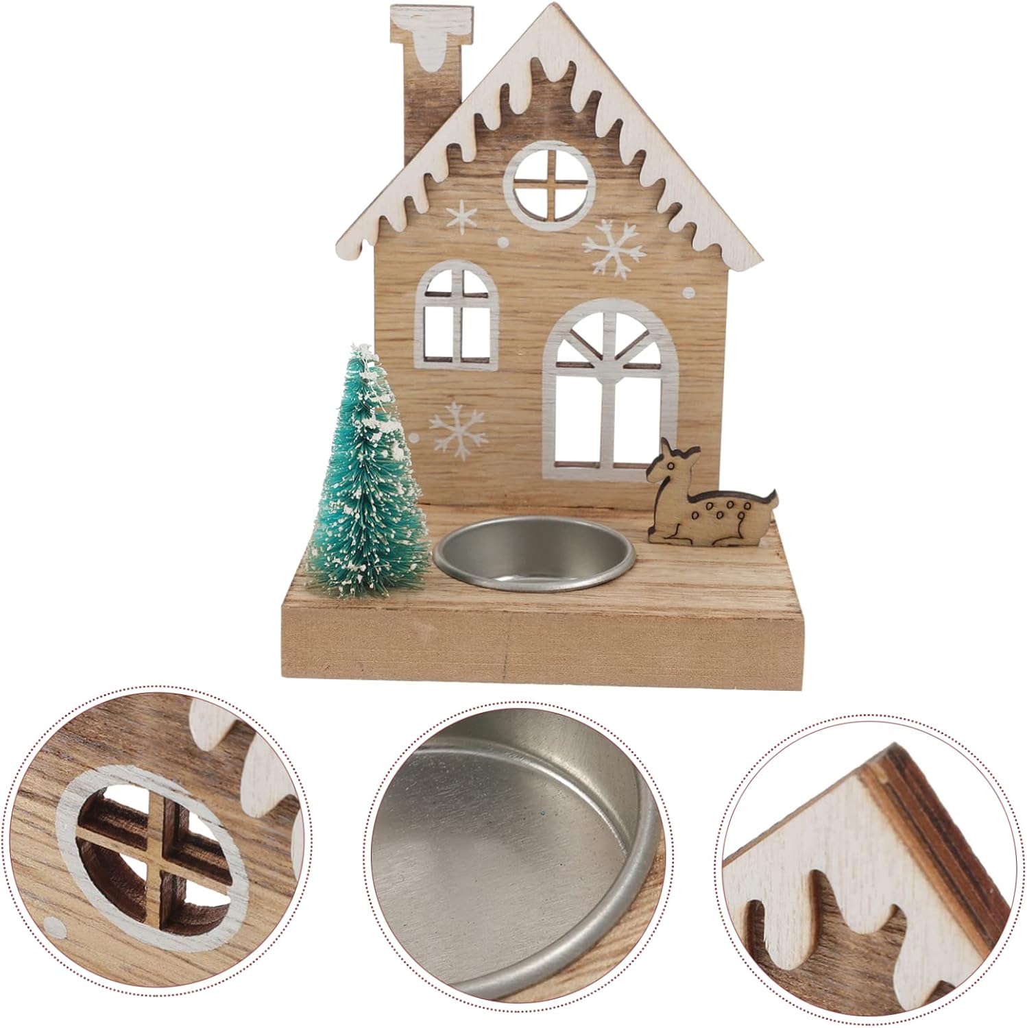 Christmas Reindeer Candle Holder Wooden Tea Light Stand
