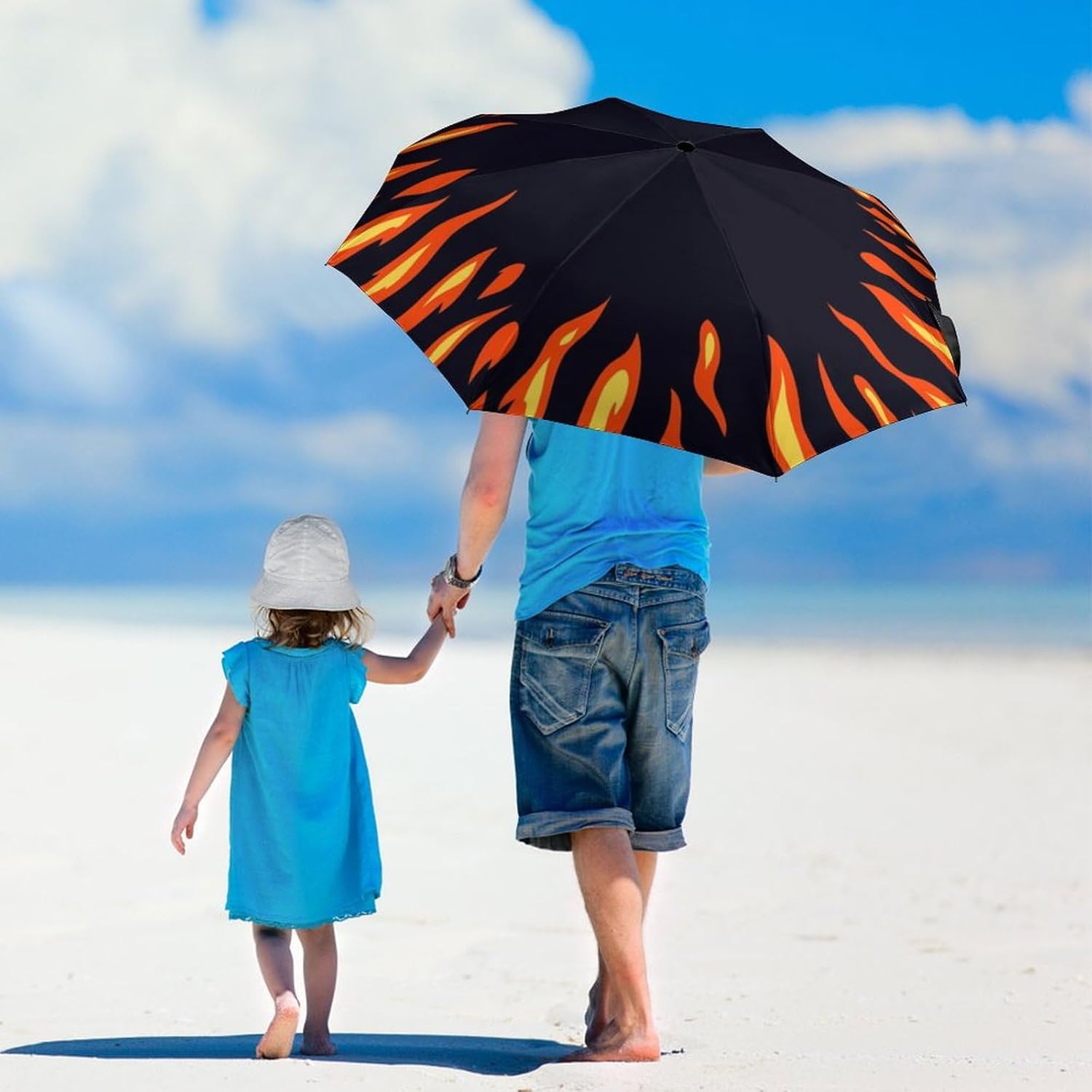 NAWFIVE Circle Fire Flame Pattern Travel Umbrella