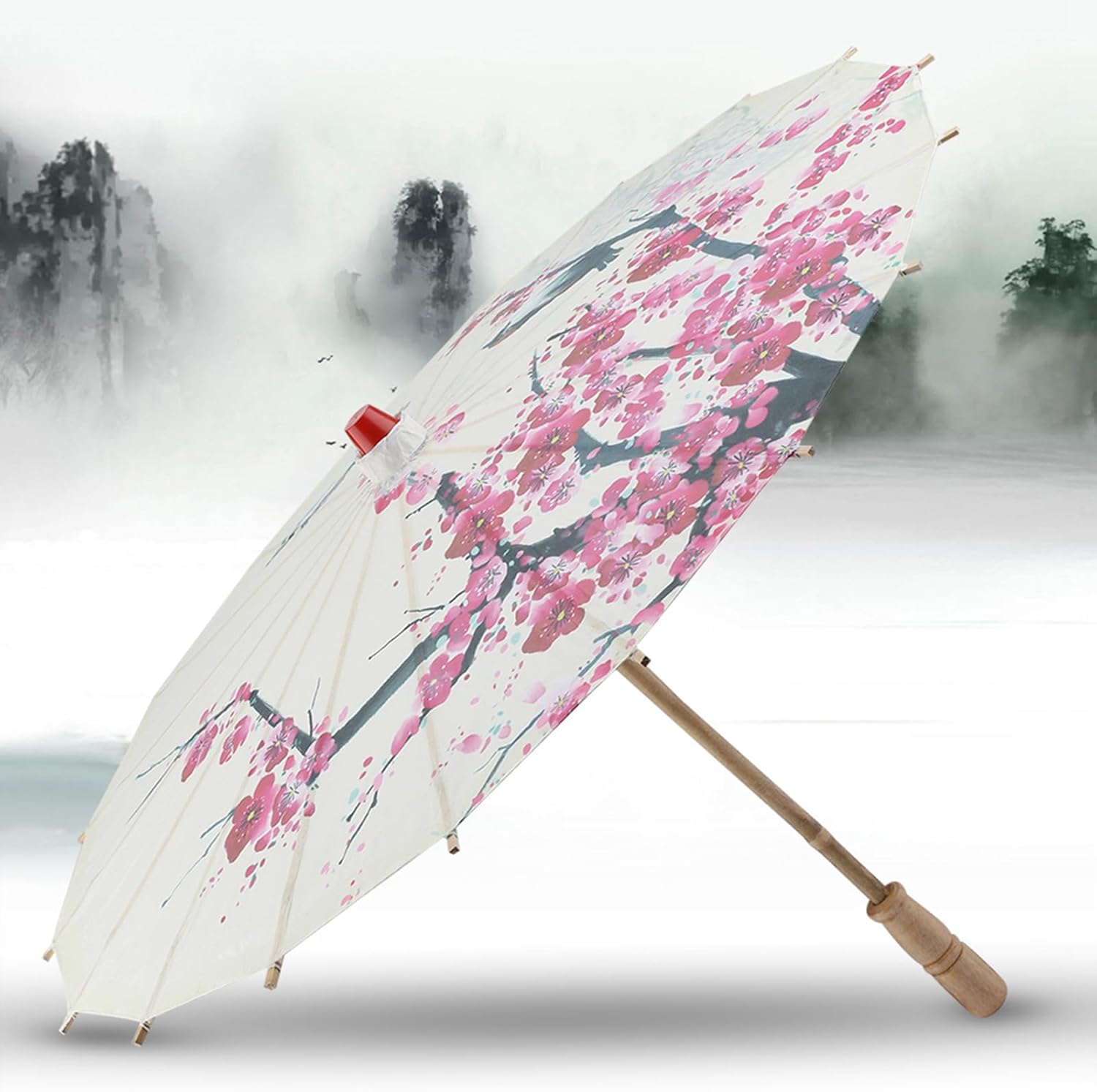 HEEPDD 22 Handmade Oiled Paper Umbrella with Plum Blossom Design 1