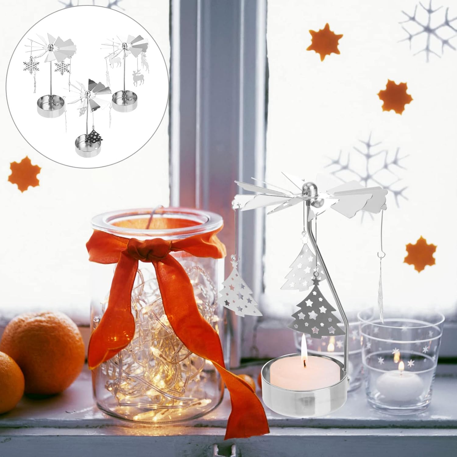 IMIKEYA 3pcs Rotating Candle Holders for Christmas Desk