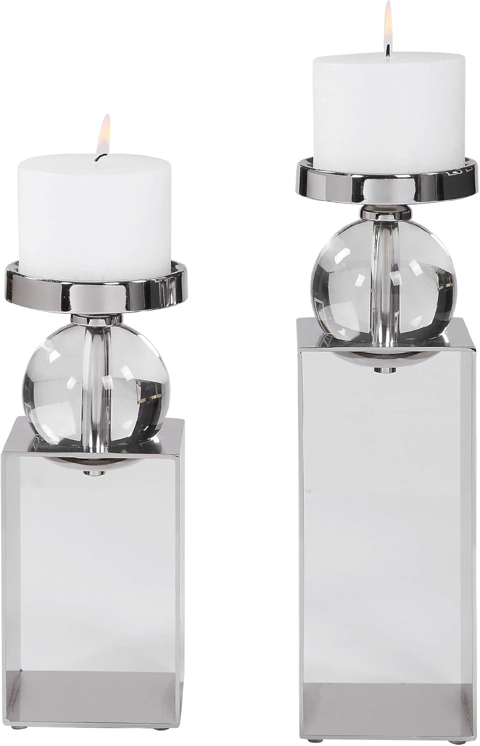 Contemporary Home Living Silver Rectangle Candle Holders Set of 2