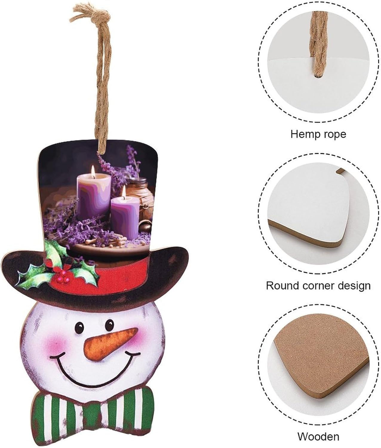 Christmas Snowman Wooden Sign - 138x87 Inch Purple Lavender with Candles
