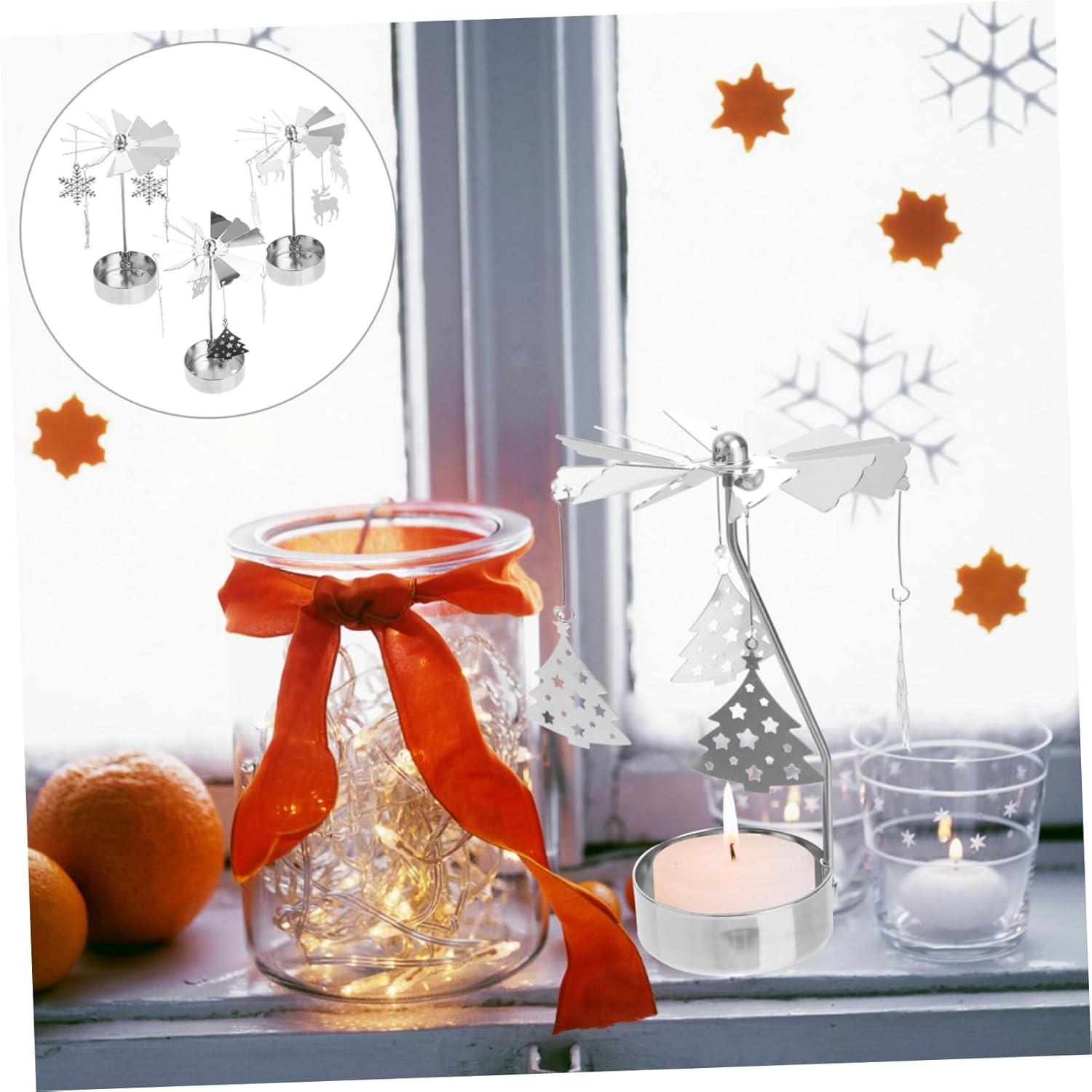 GRIRIW Rotating Snowflake Candle Holder