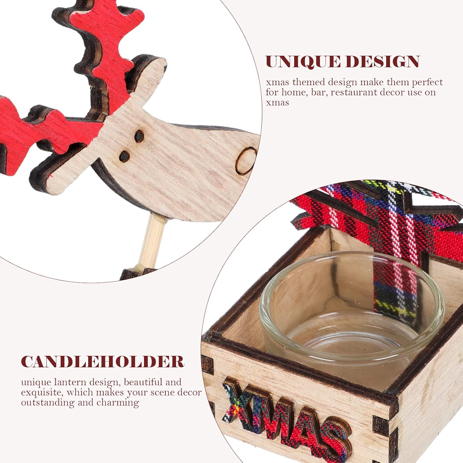 Beaupretty 2Pcs Wood Candlestick Christmas Decor