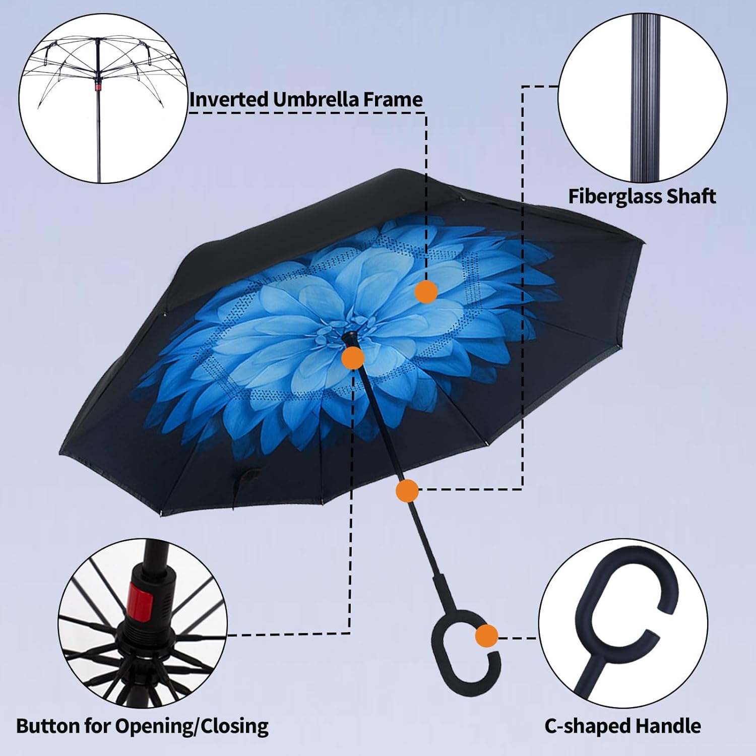 LLanxiry Inverted Umbrella with C-Shaped Handle