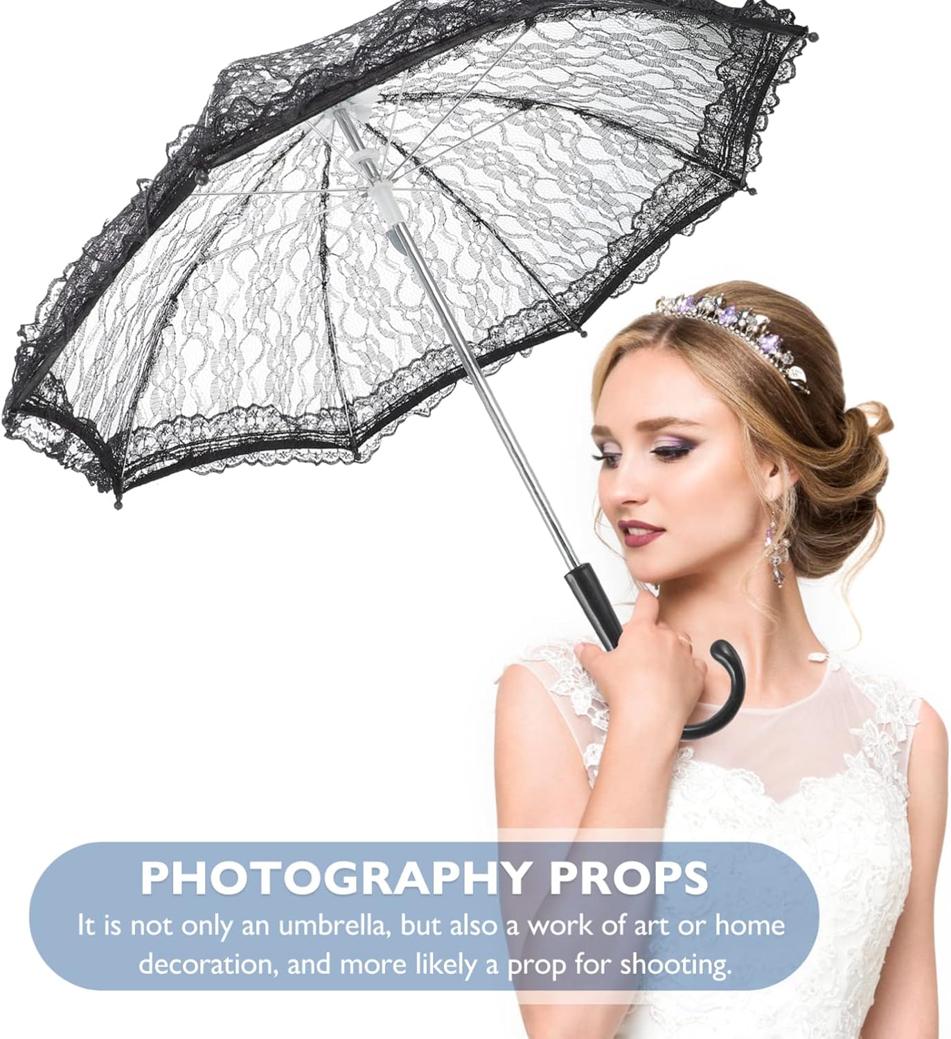 Toyvian Mini Black Lace Parasol Wedding Umbrella