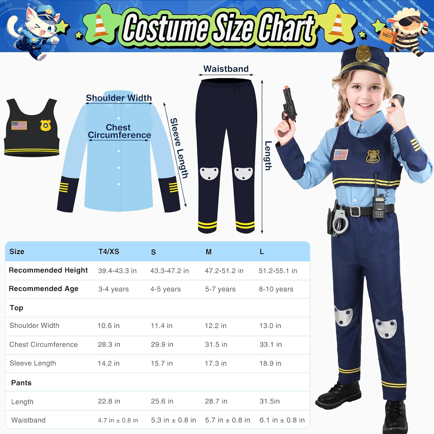 Yadiya Police Costume Set for Kids 3-12