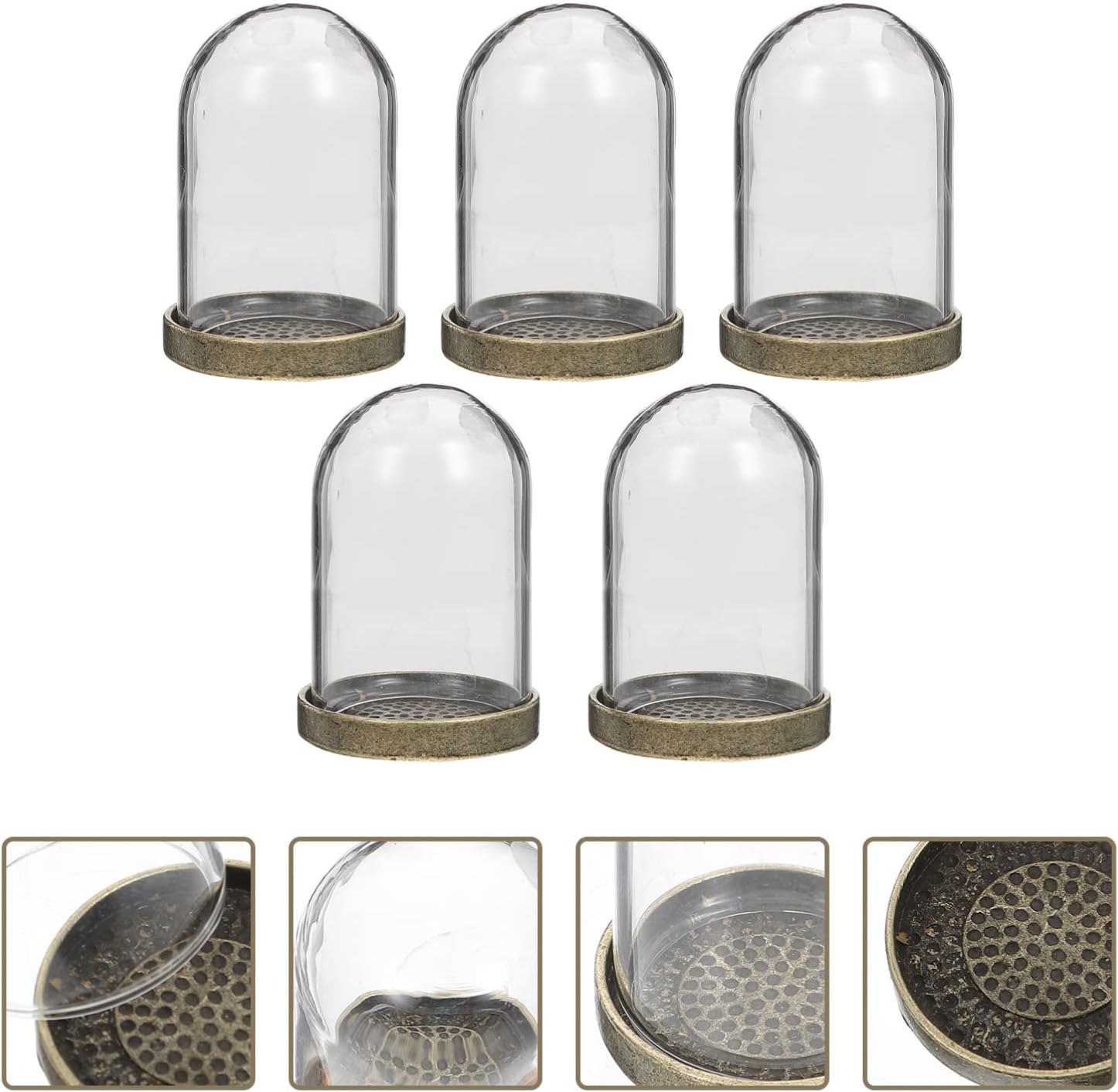 ARTIBETTER 5-Piece Clear Glass Dome Cloche with Brass Base 1