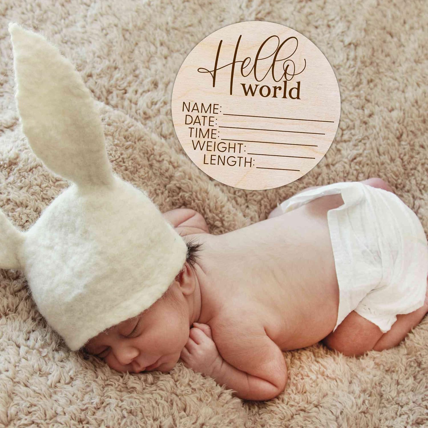 Hello World Newborn Sign - Custom Birth Announcement Plaque 1