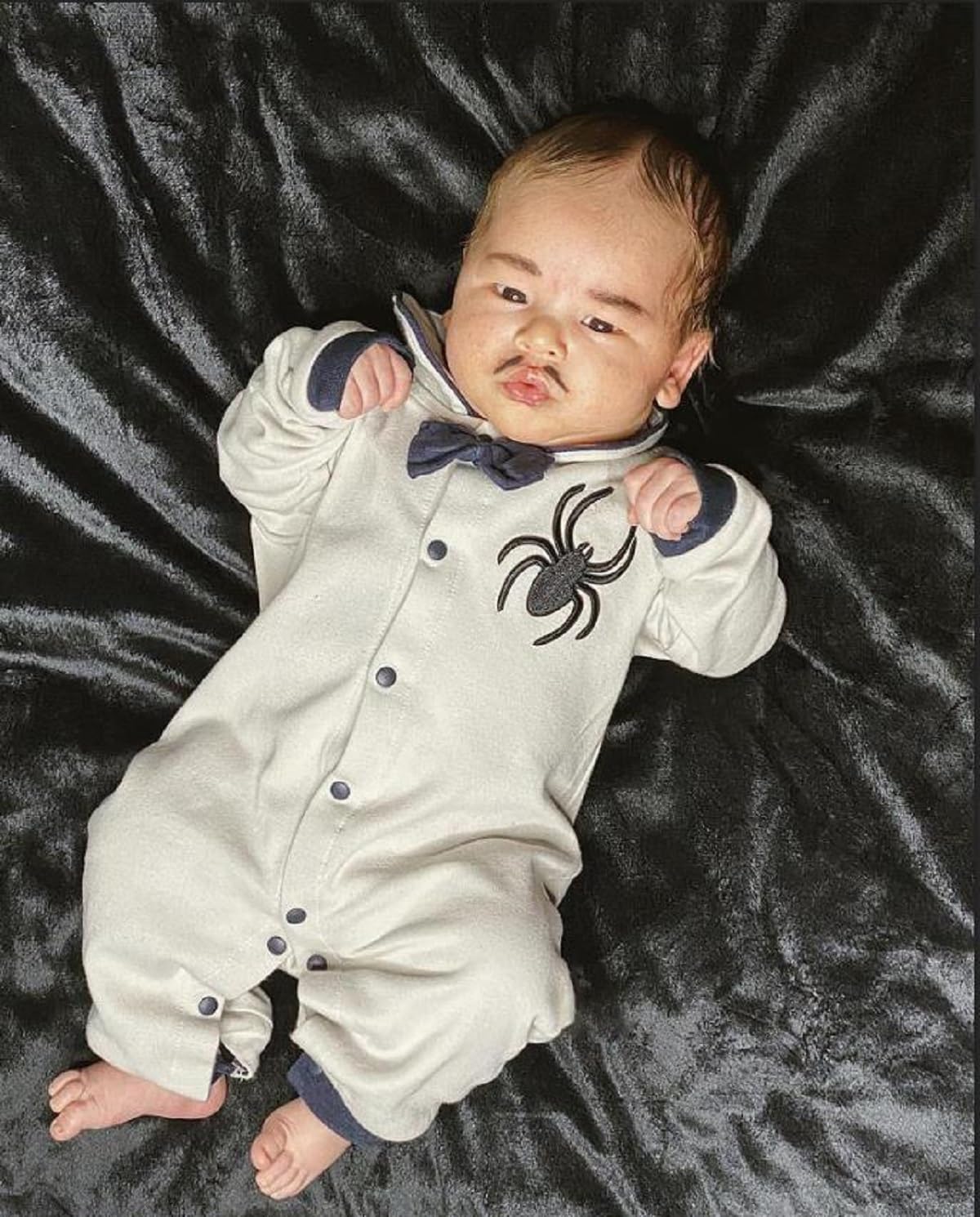 Lamuusaa Baby Boy Halloween Romper Jumpsuit with Bowtie and Spider Embroidery 0-18M
