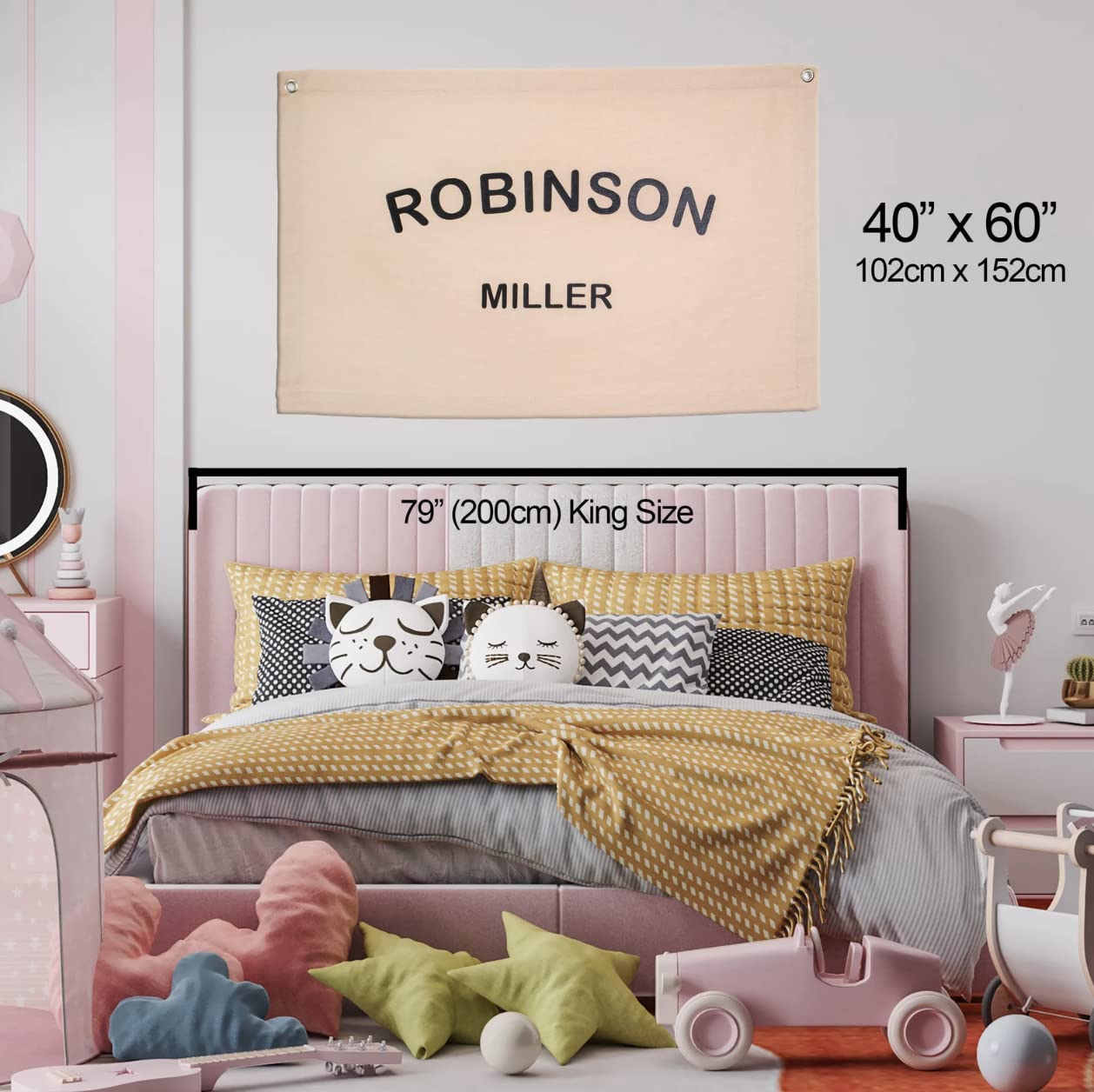 Personalized Baby Name Canvas Flag Boho Nursery Wall Art