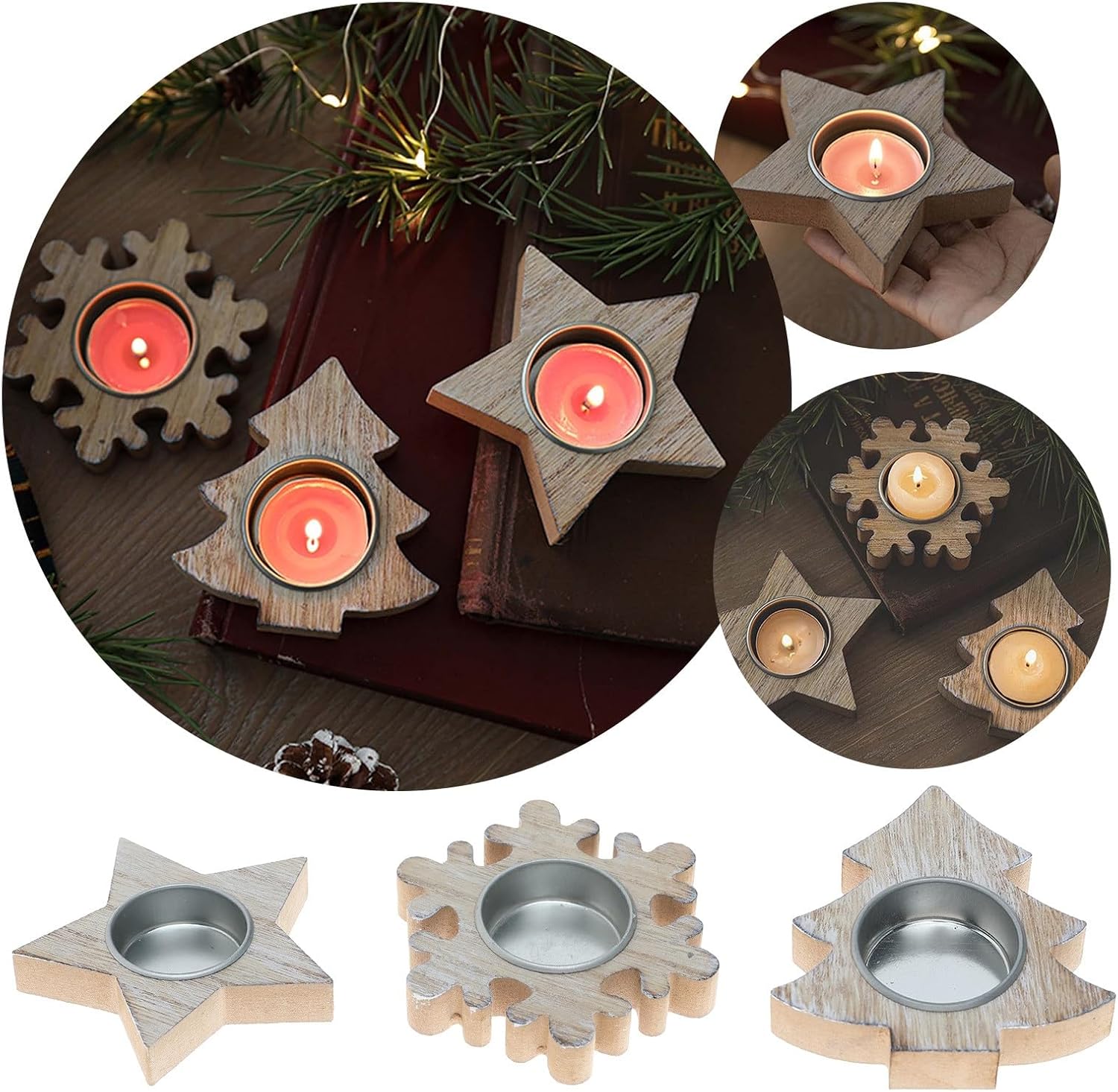 Wooden Snowflake Candlestick Holder Christmas Decor