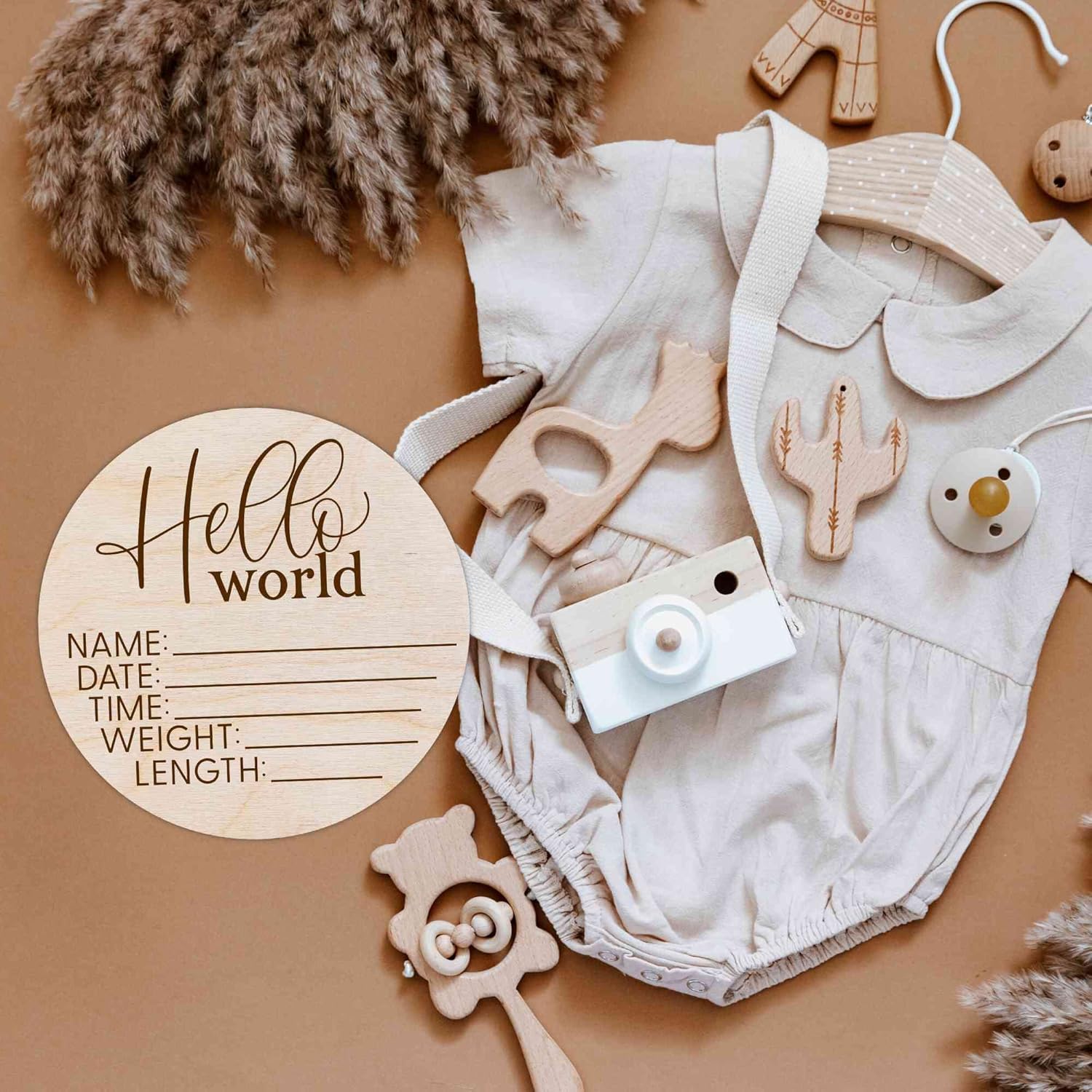 Hello World Newborn Sign - Custom Birth Announcement Plaque 1