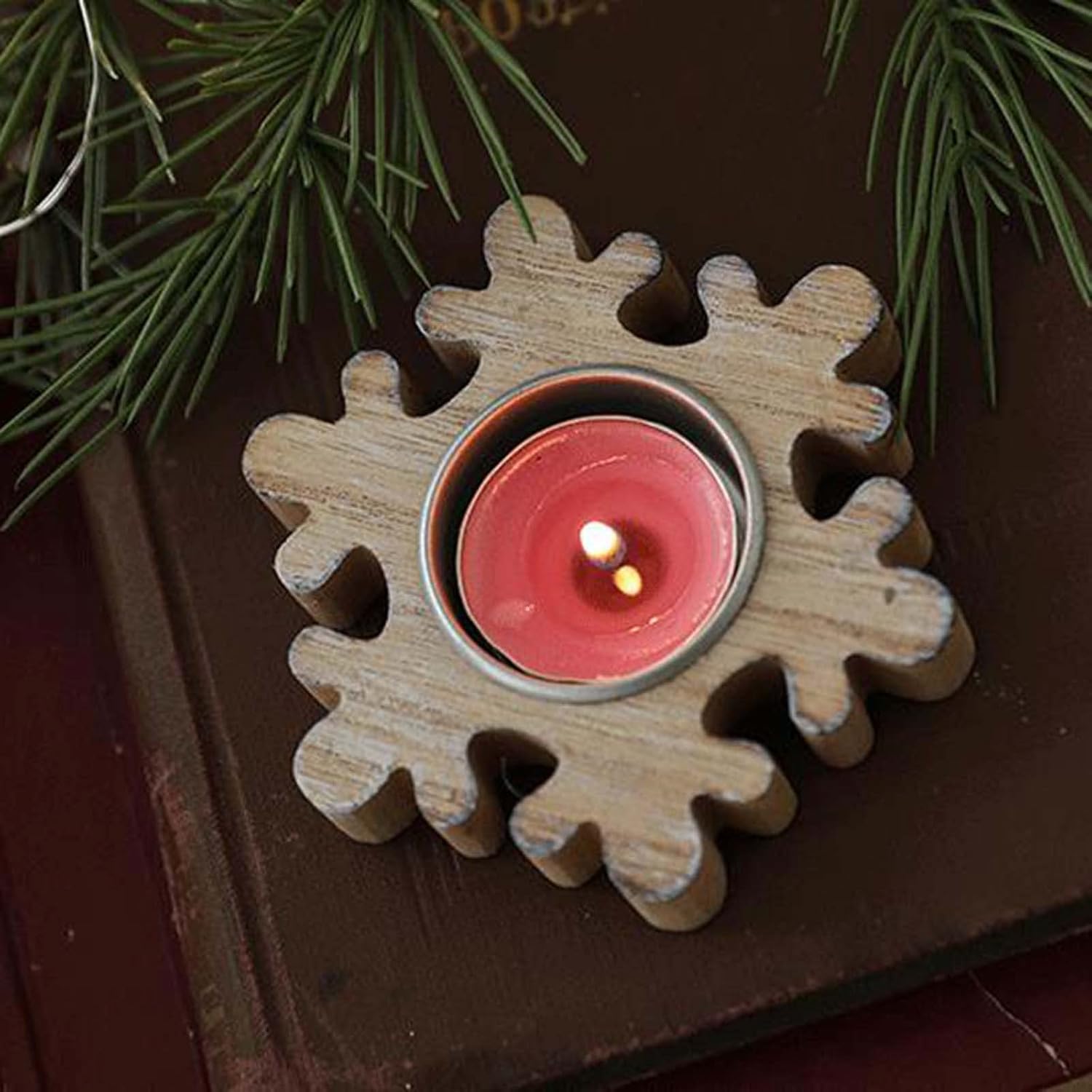 Wooden Snowflake Candlestick Holder Christmas Decor