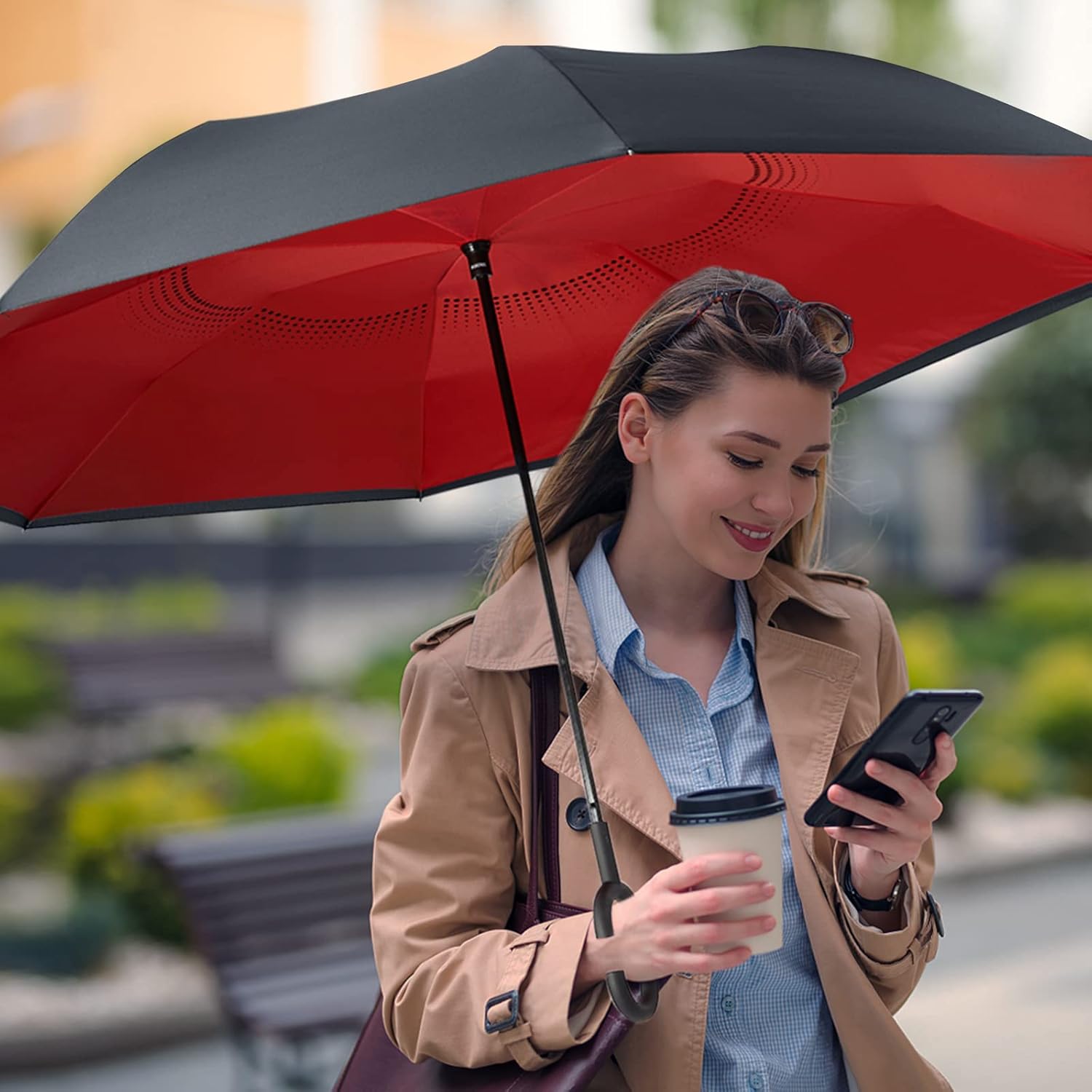 G4Free 62 Inch Reverse Folding Umbrella with C-Handle