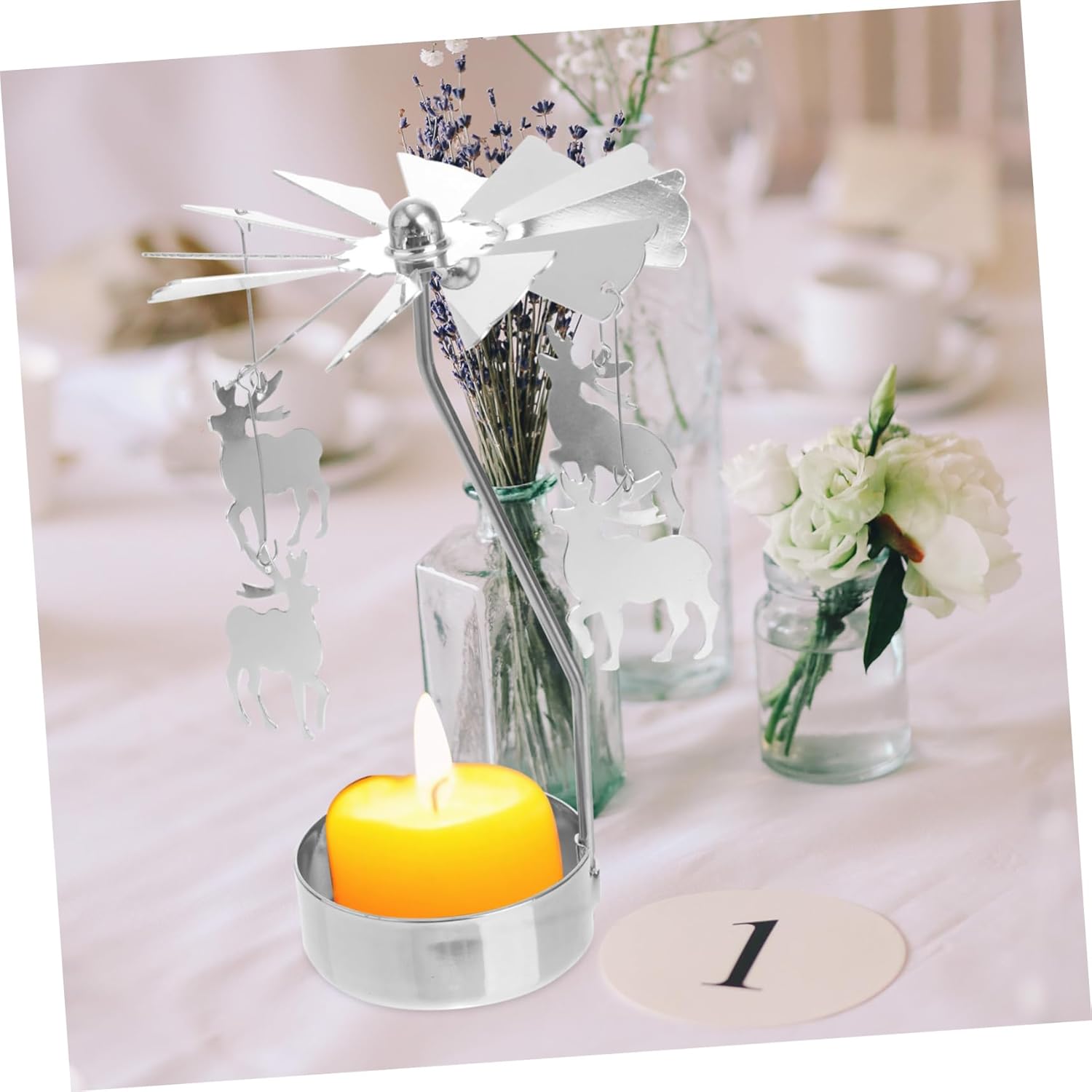 GRIRIW Rotating Snowflake Candle Holder