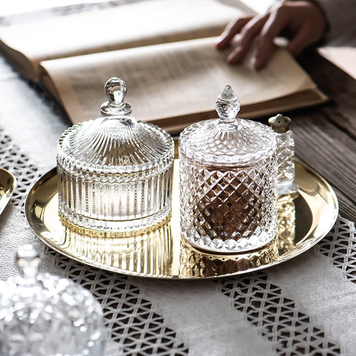 Crystal Candy Jar with Lid - Clear Glass Decorative Container