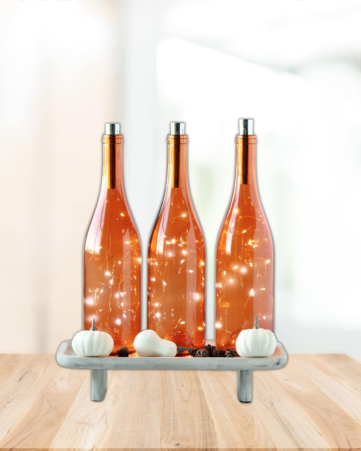 Orange Wine Bottle With Twinkle Fairy Lights Powered From Cork