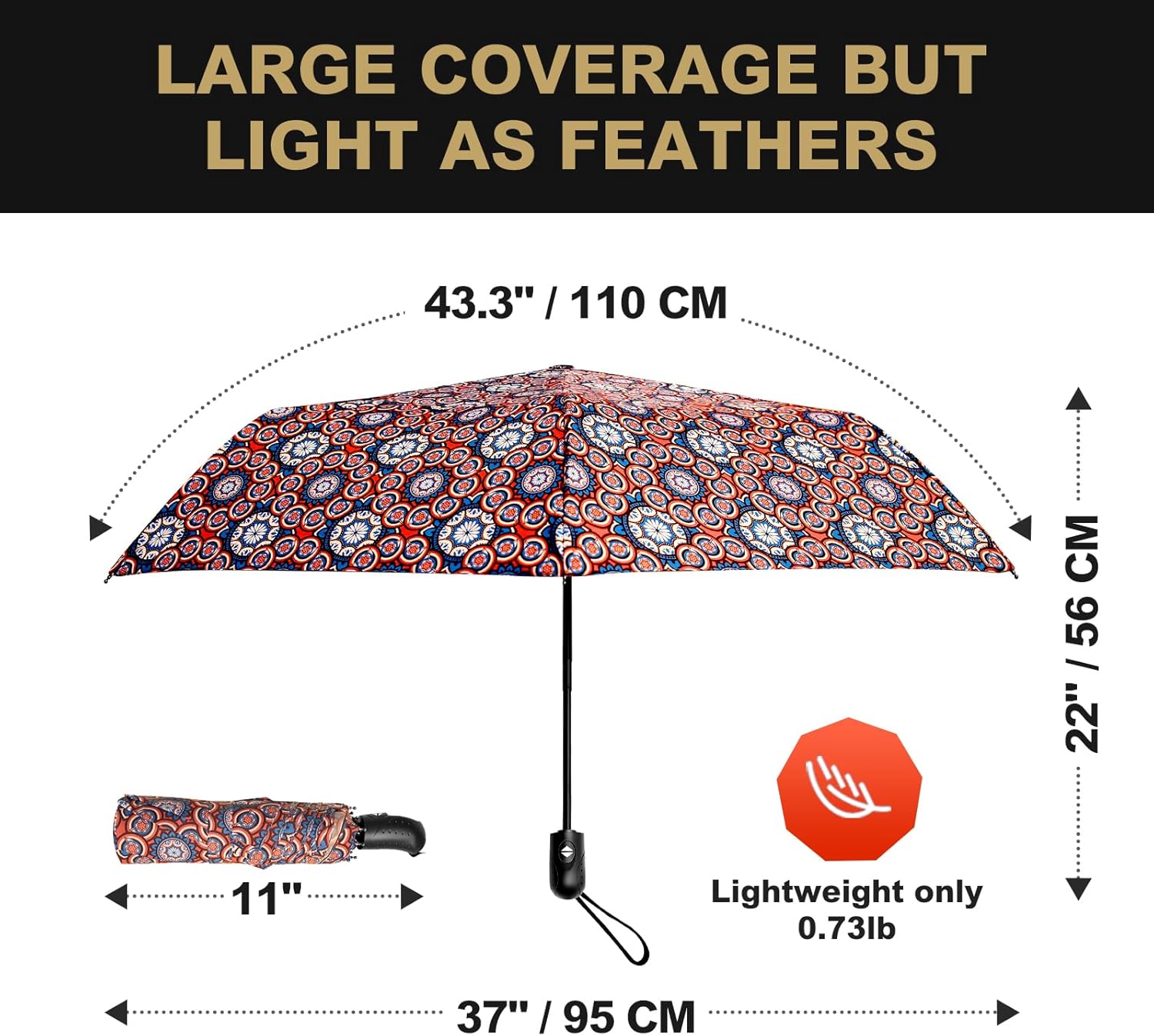 Trenovo Travel Umbrella - Compact Automatic Windproof Lightweight Colorful