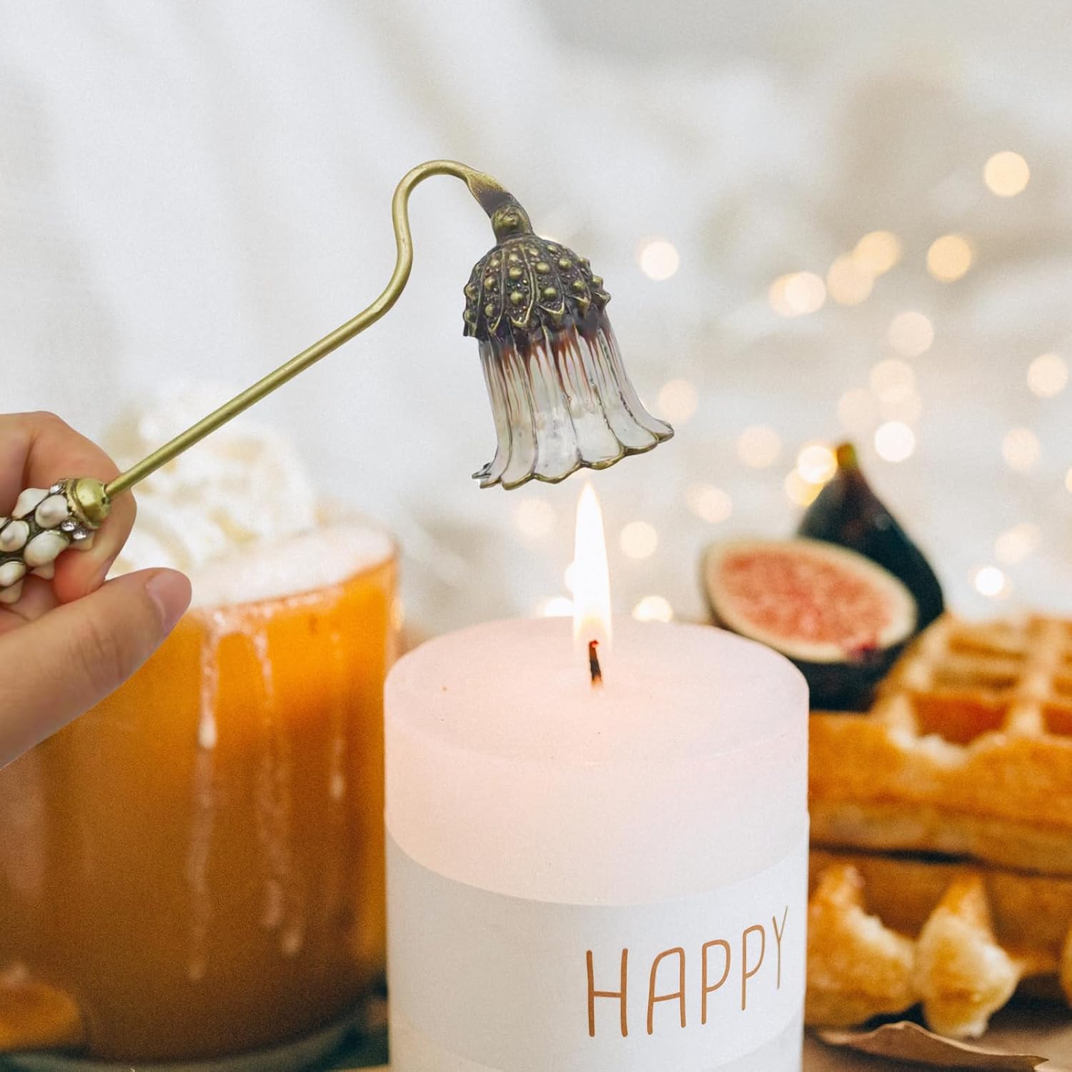 Elynovaa White Candle Snuffer with Long Handle