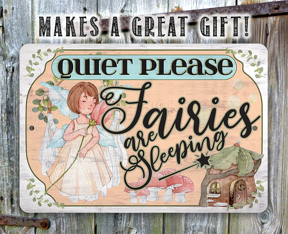 Quiet Please Fairies - 8x12 Wooden Look Metal Sign