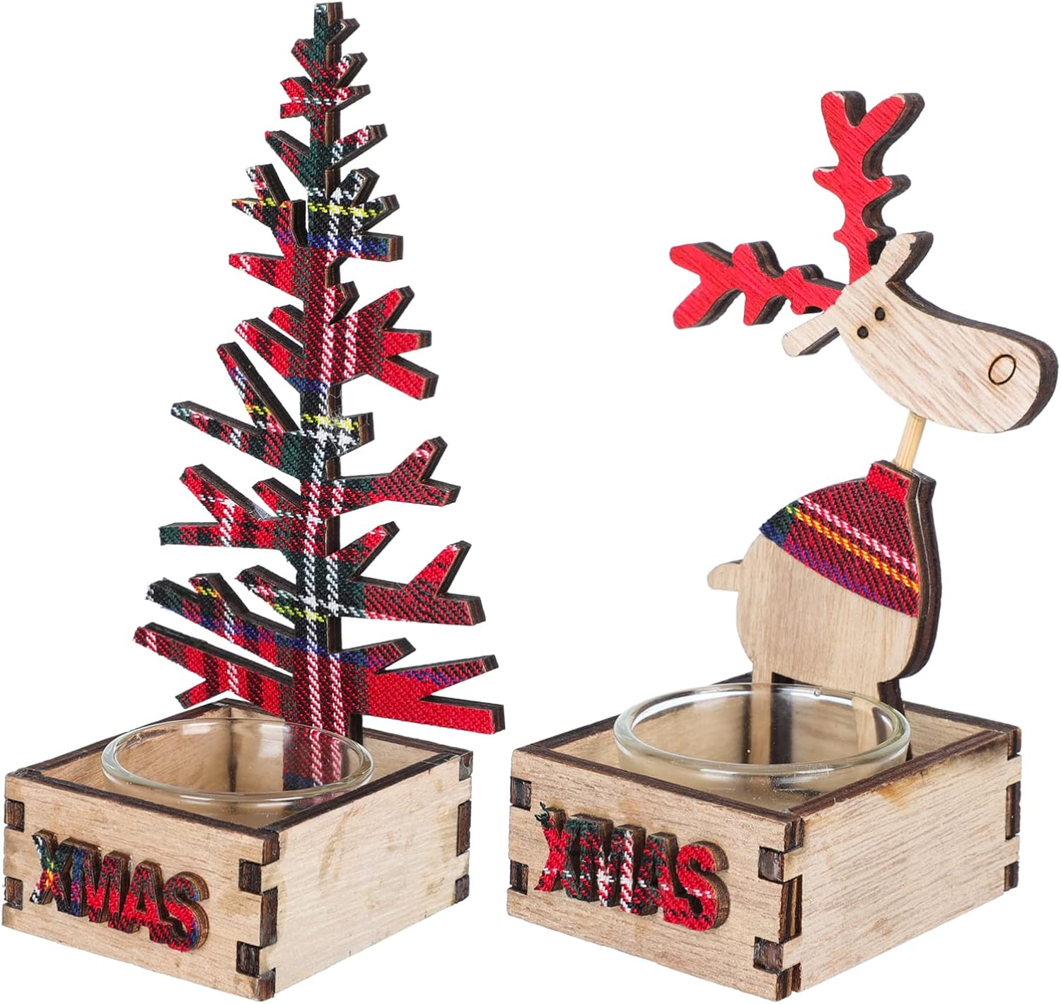 Beaupretty 2Pcs Wood Candlestick Christmas Decor