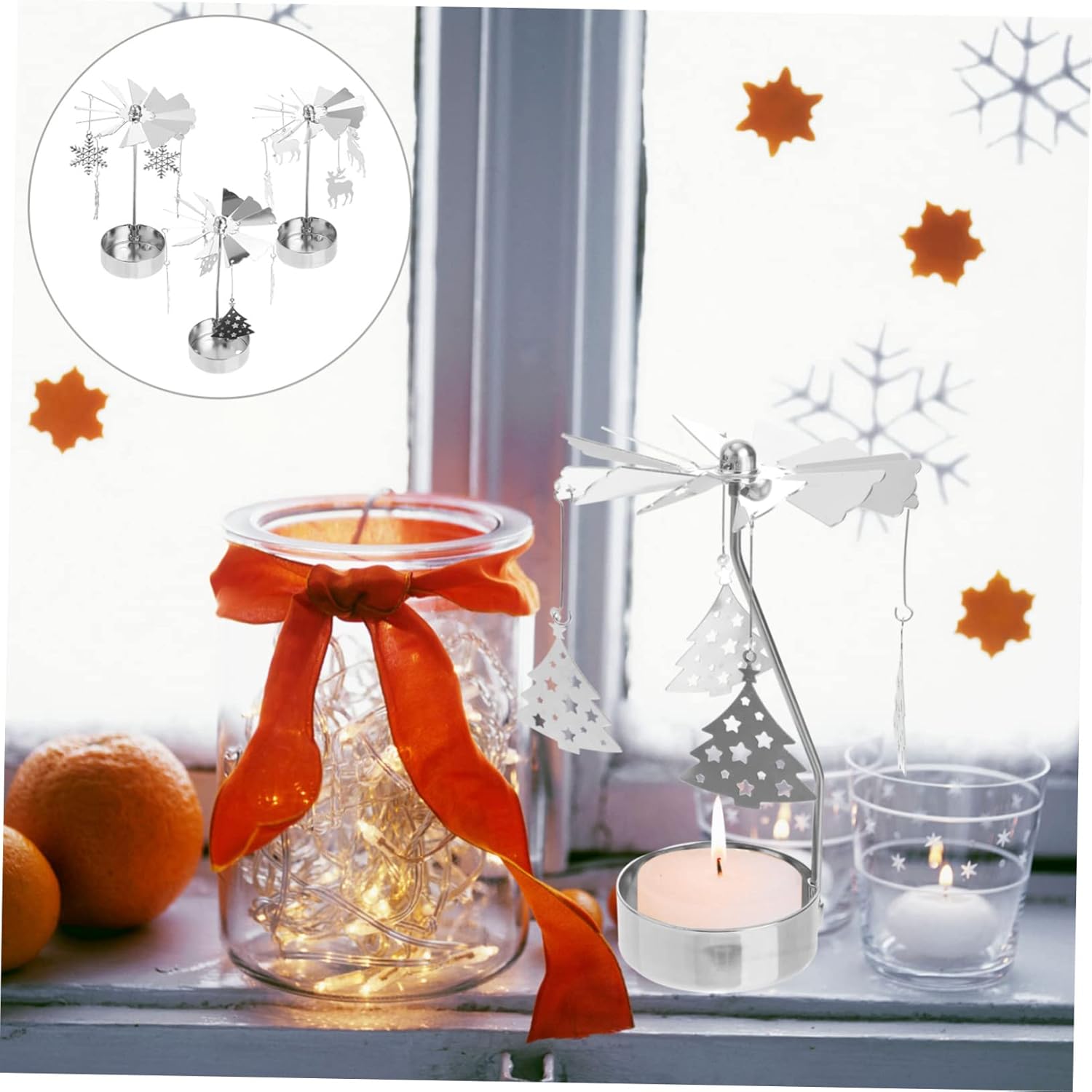 Rotating Metal Snowflake Candle Holder for Christmas Decor