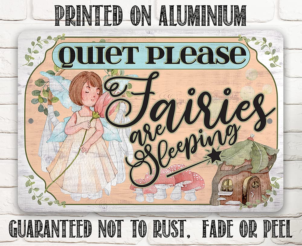 Quiet Please Fairies - 8x12 Wooden Look Metal Sign