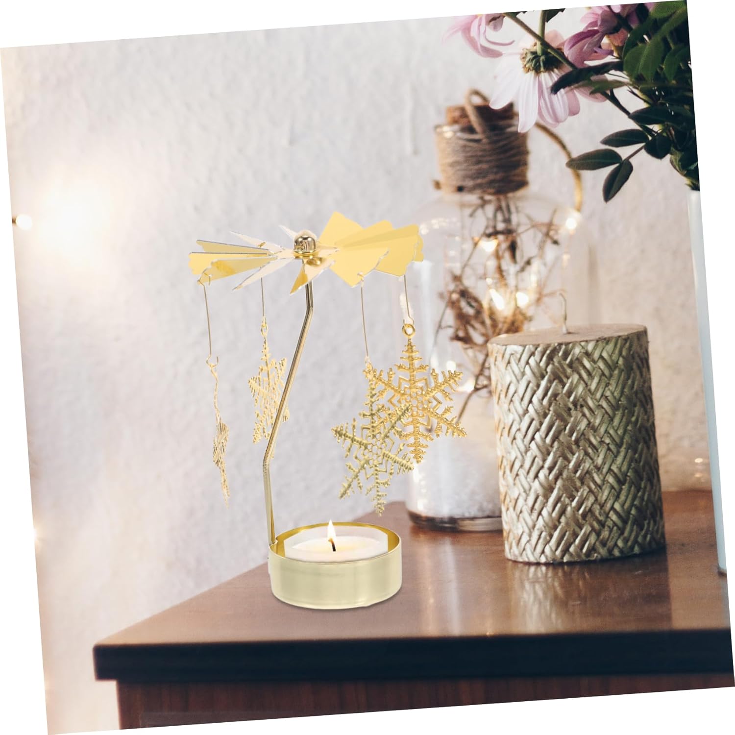 Unique Spinning Snowflake Candle Holder Iron Carousel Design