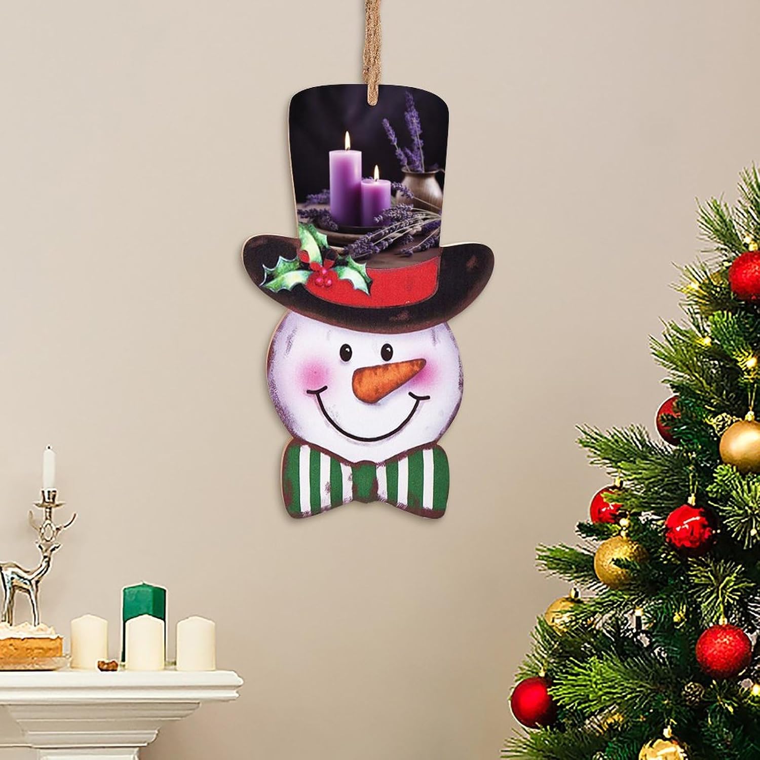 Christmas Wooden Sign with Purple Lavender and Candles