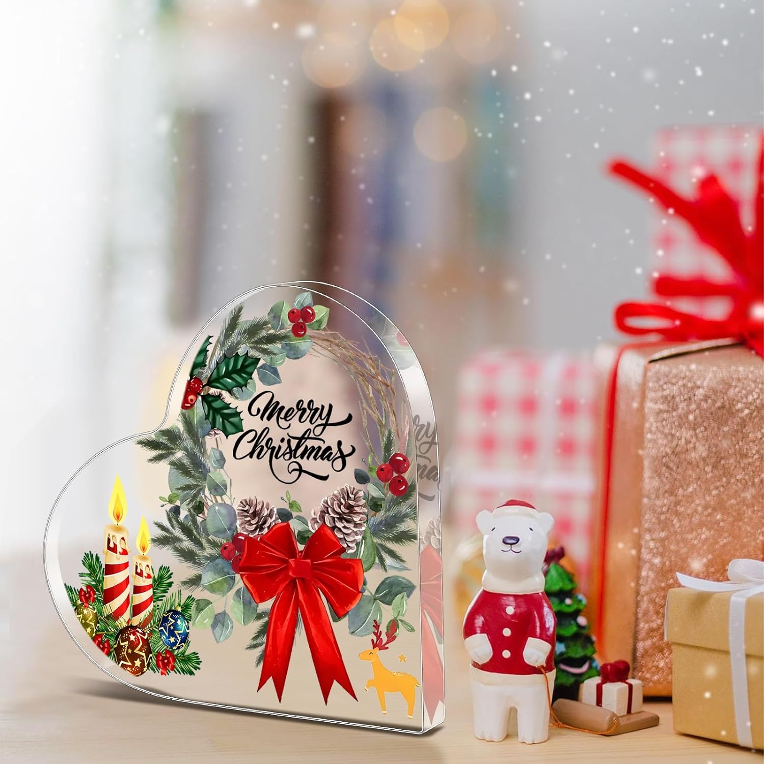 Jumkook Farmhouse Christmas Heart Shaped Acrylic Plaque Decor