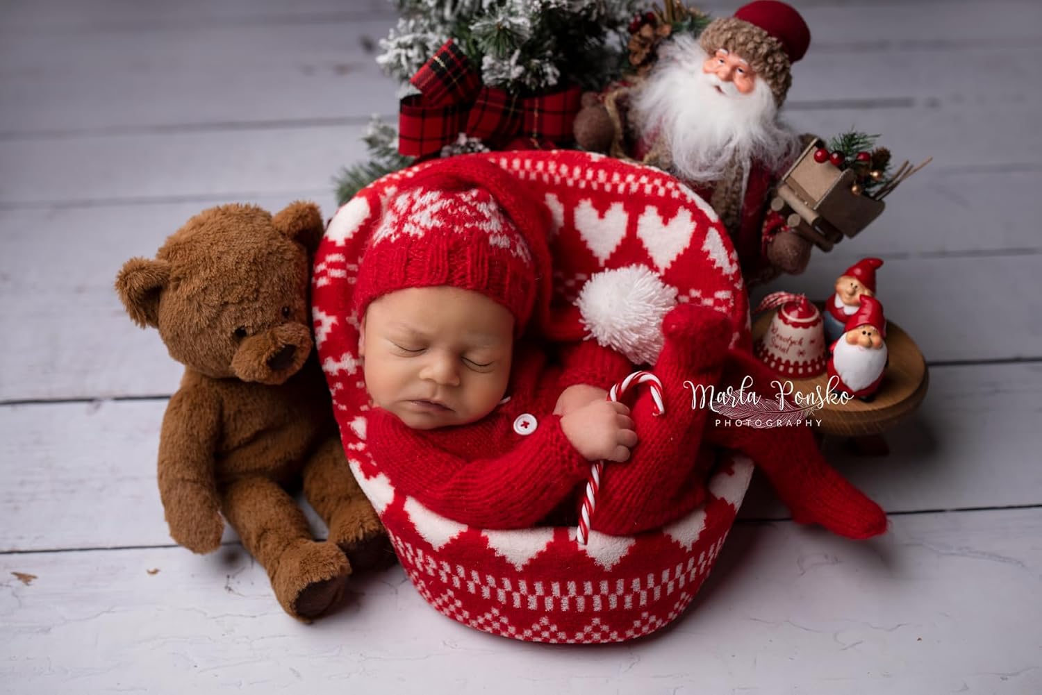 Baby Christmas Romper Bodysuit with Hat and Pompom for 3-6mth