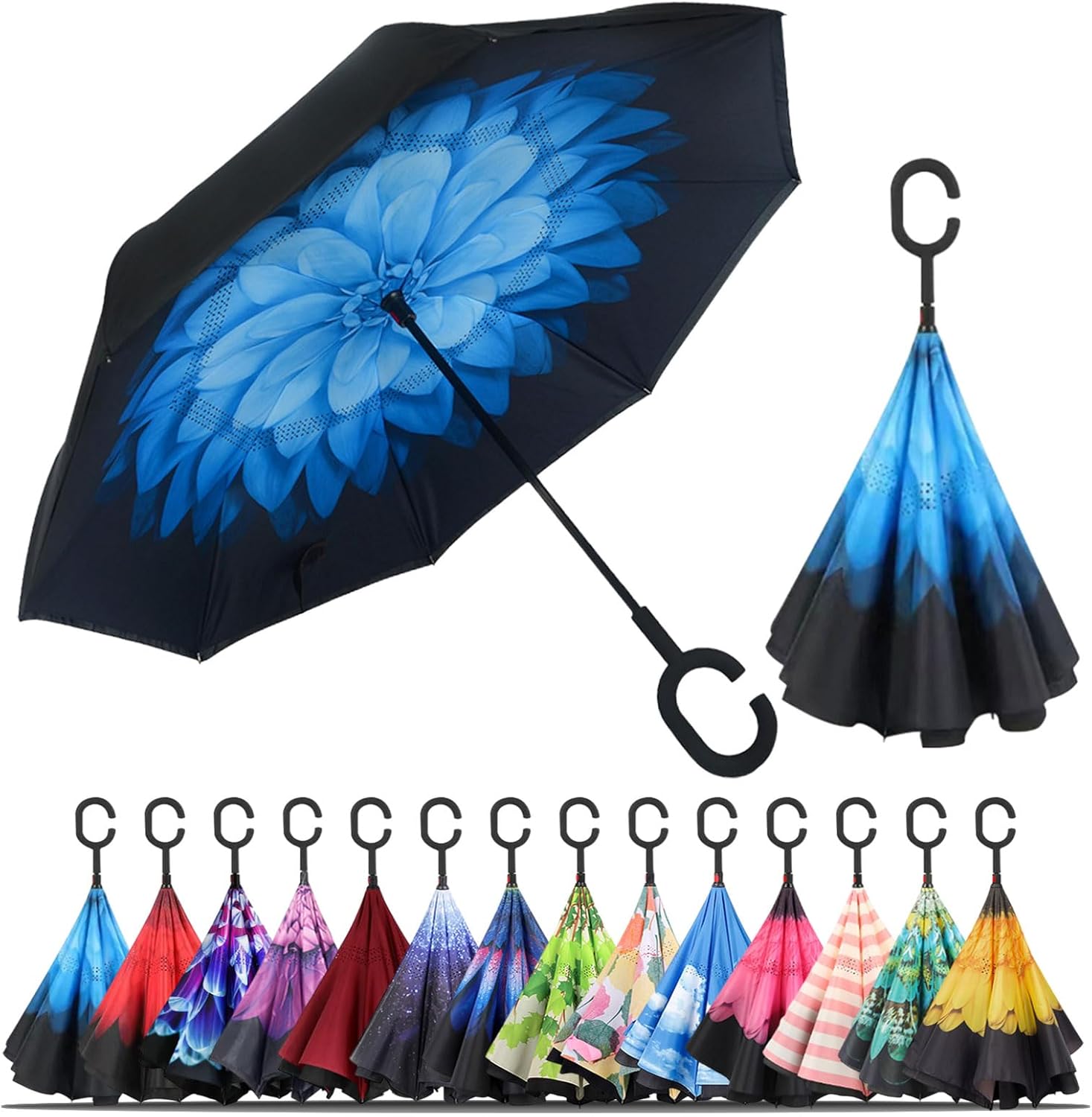 LLanxiry Inverted Umbrella with C-Shaped Handle