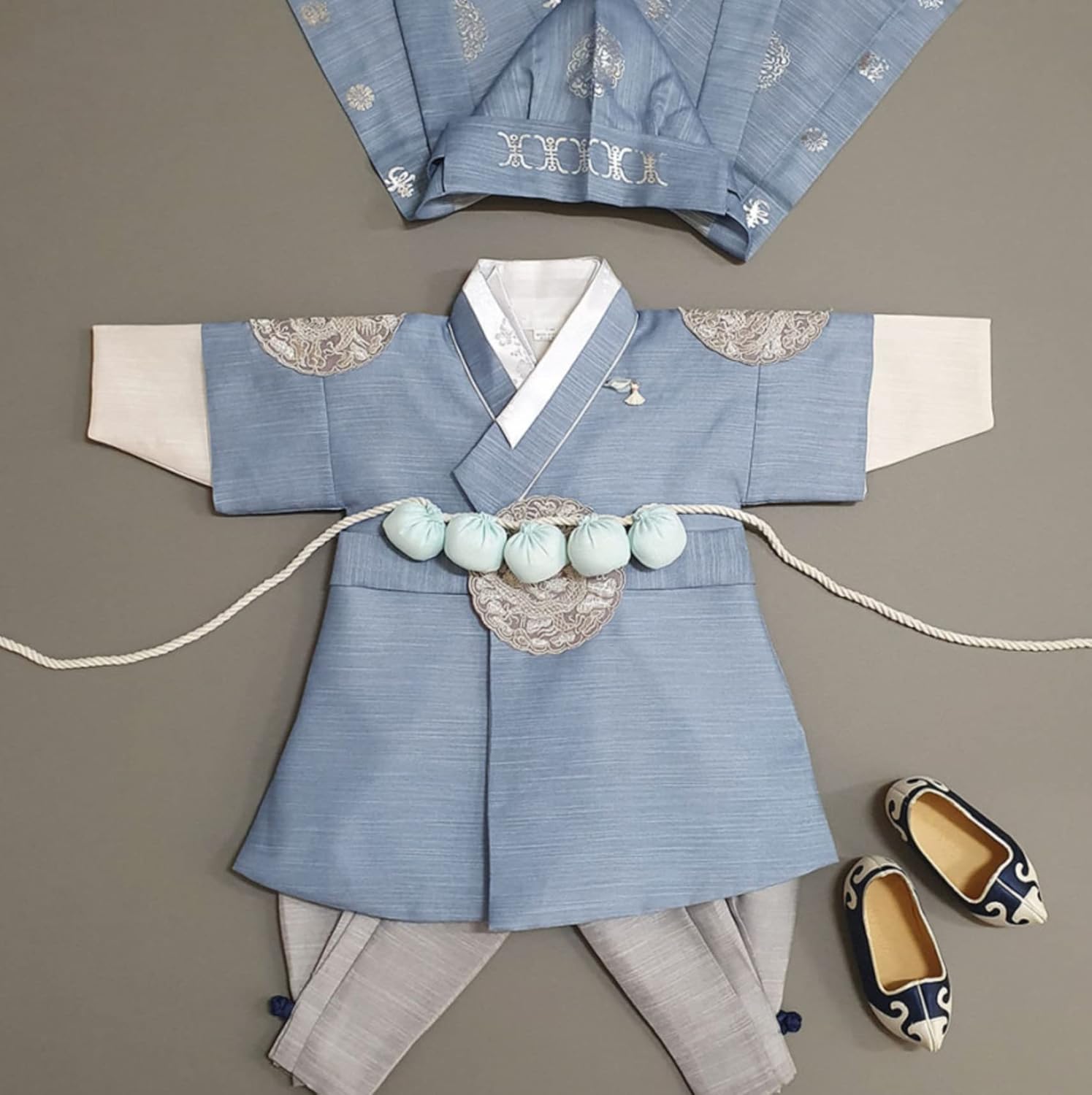 Korean Light Blue Baby Hanbok for 100days10yo