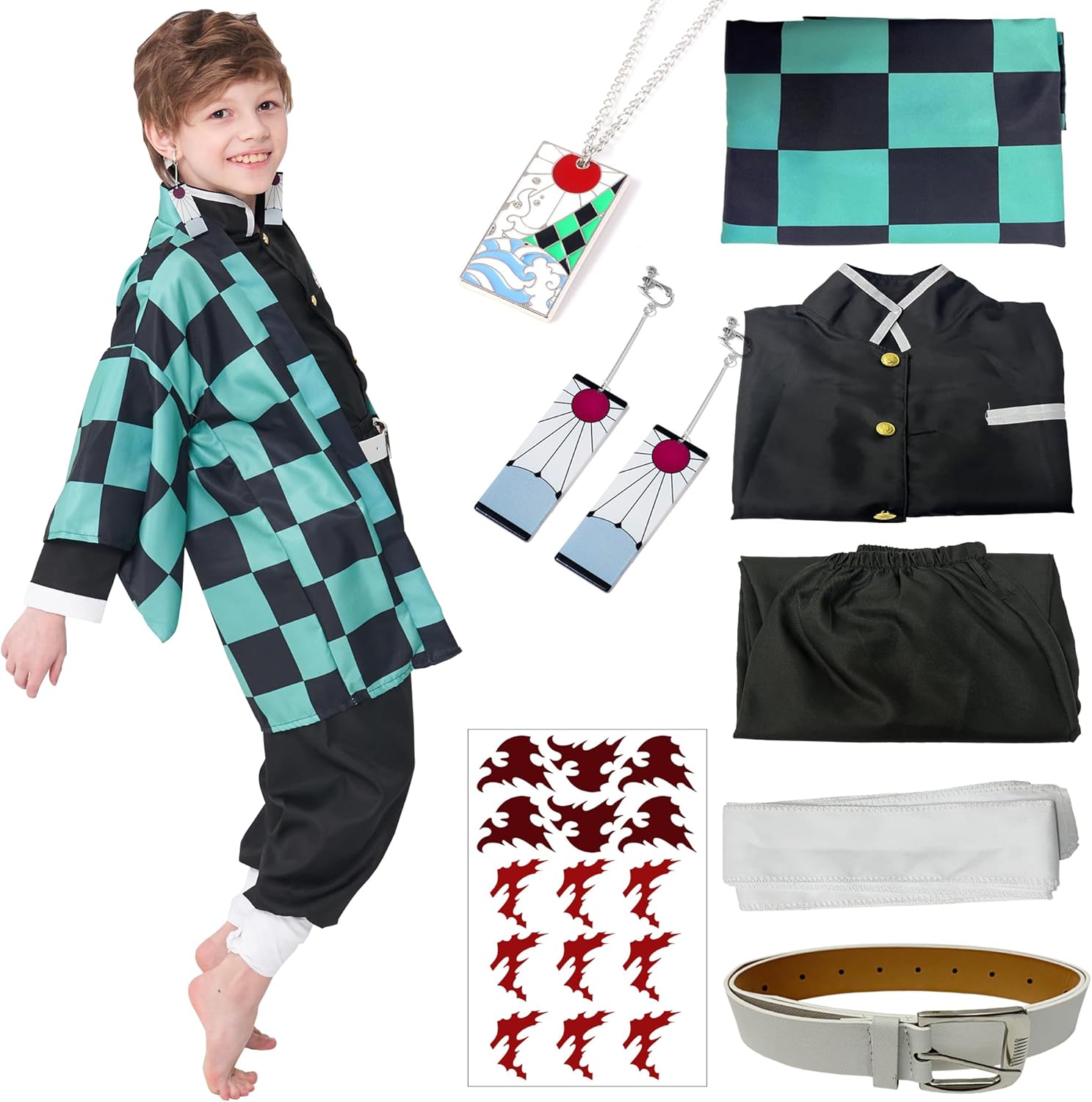 Men Kimono Costume Boys Cloak Set Halloween Pink Uniform With Accessories