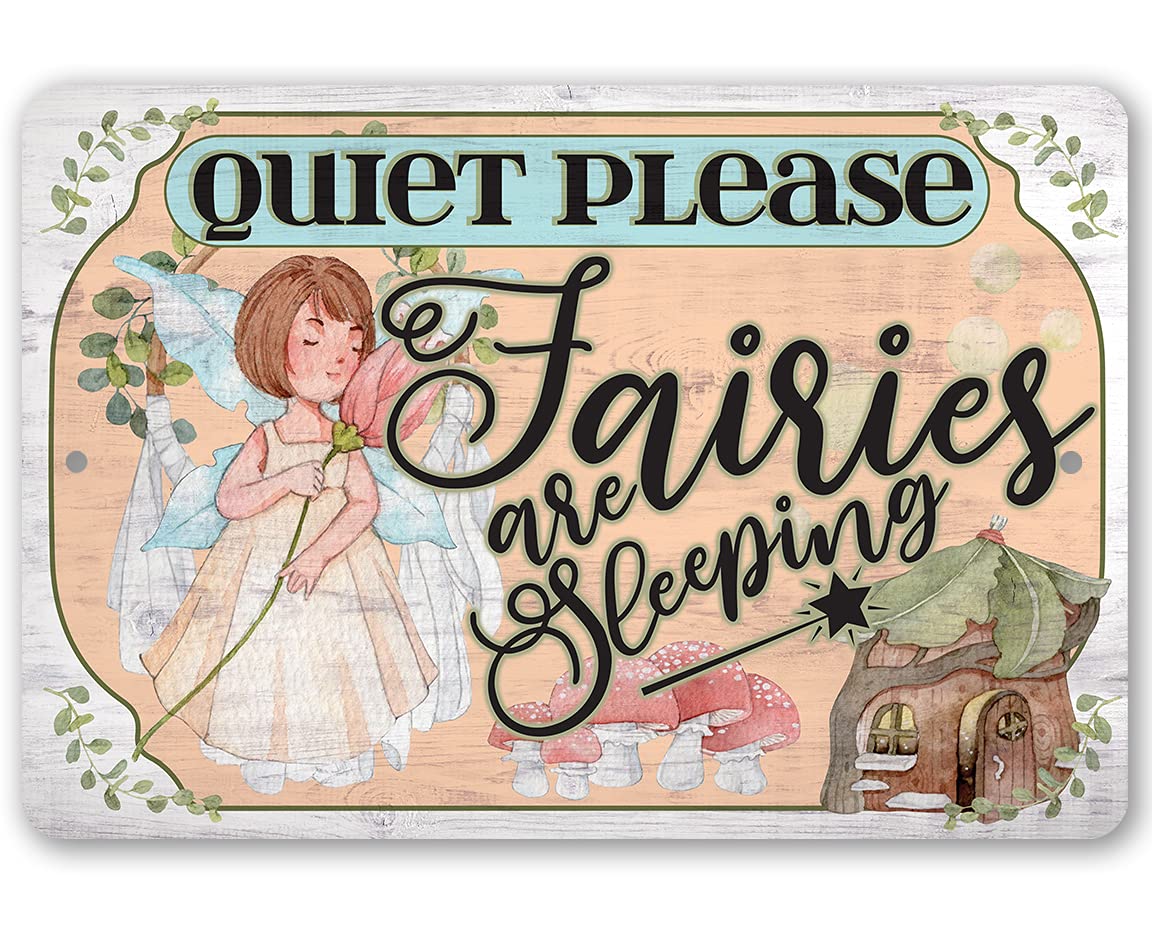 Quiet Please Fairies - 8x12 Wooden Look Metal Sign