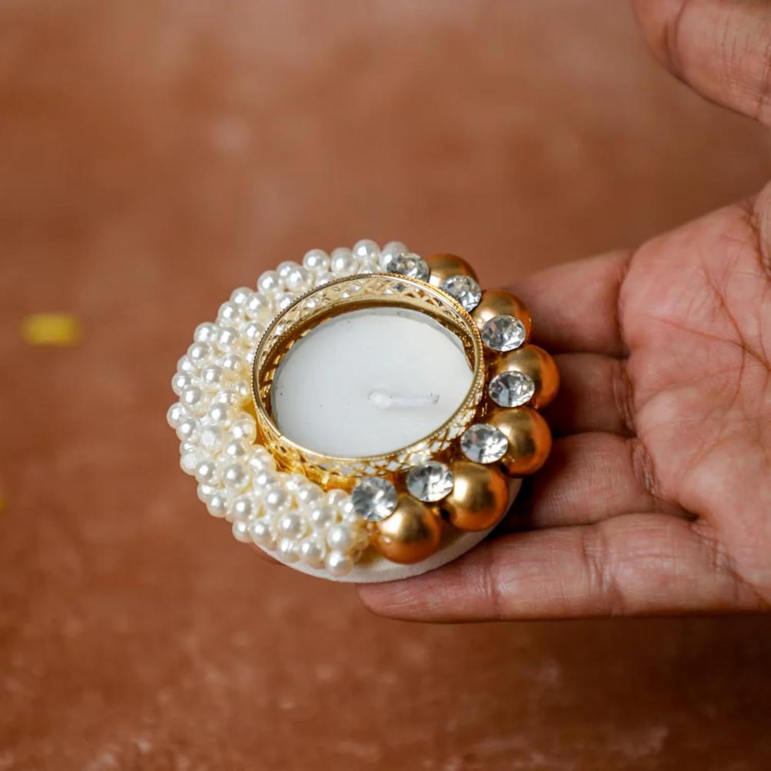 Desi Favors Moti Gold Diya Tea Light Holder Pack of 2