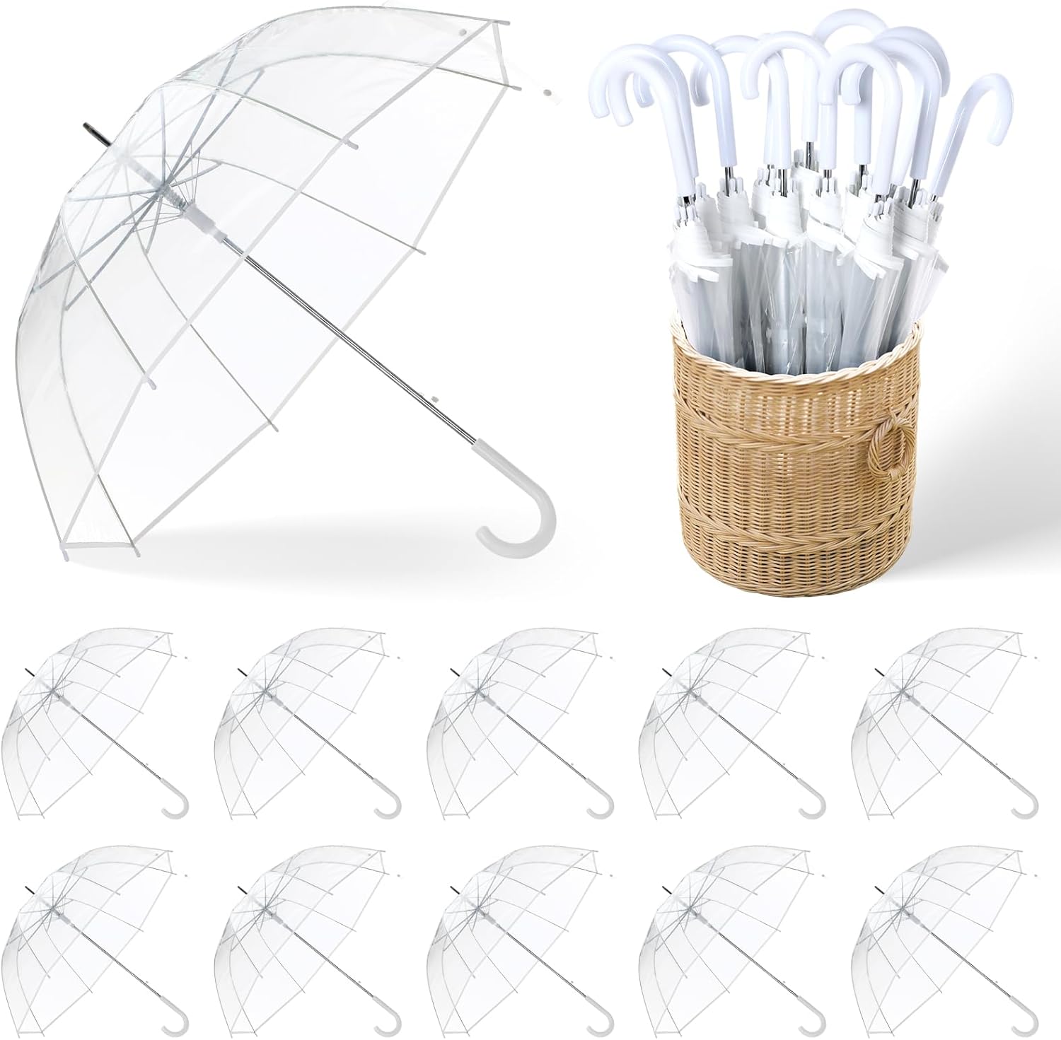 36 Pcs Clear Bubble Wedding Umbrellas with J Hook Handle