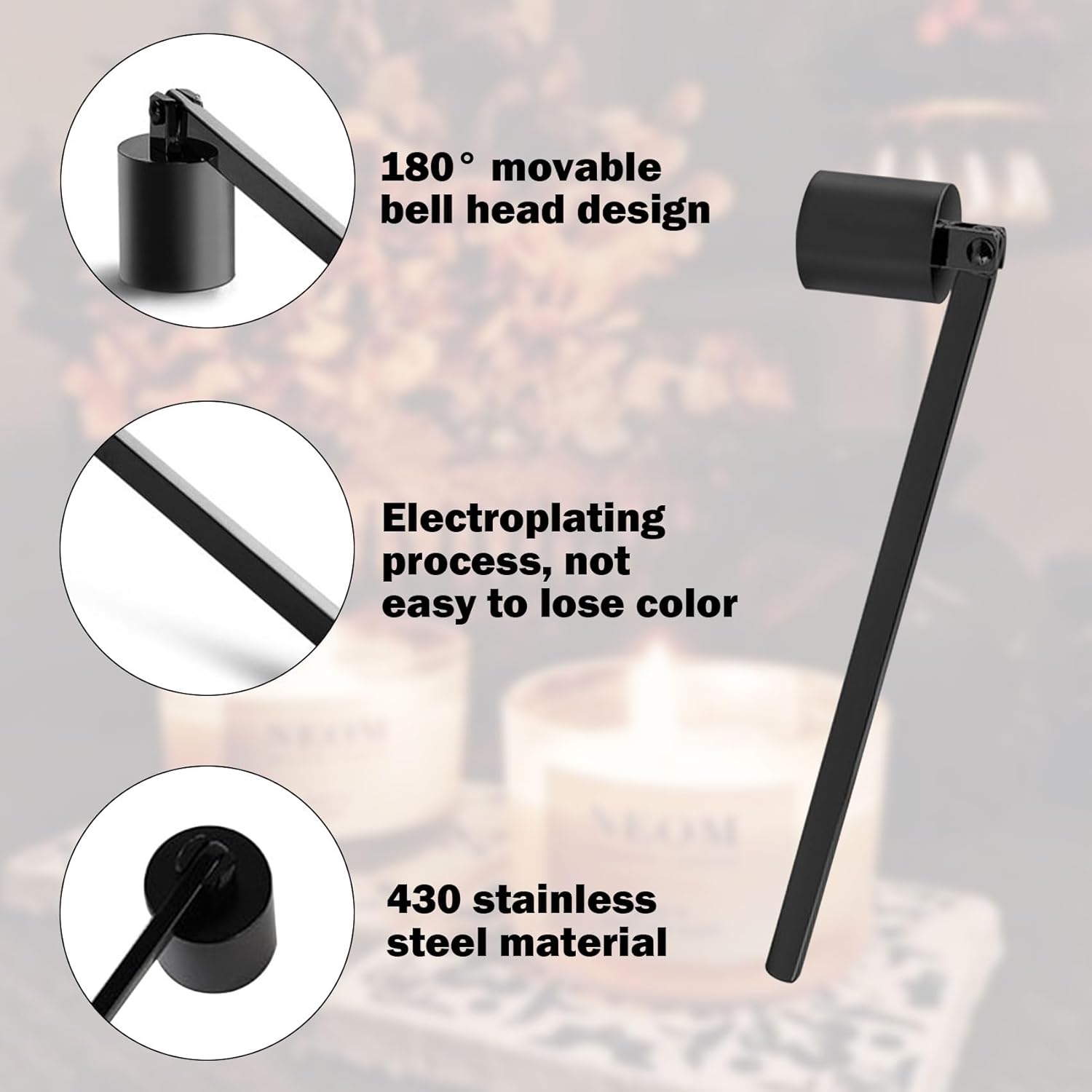 WRENYZK Candle Snuffer Extinguisher with Long Handle Black